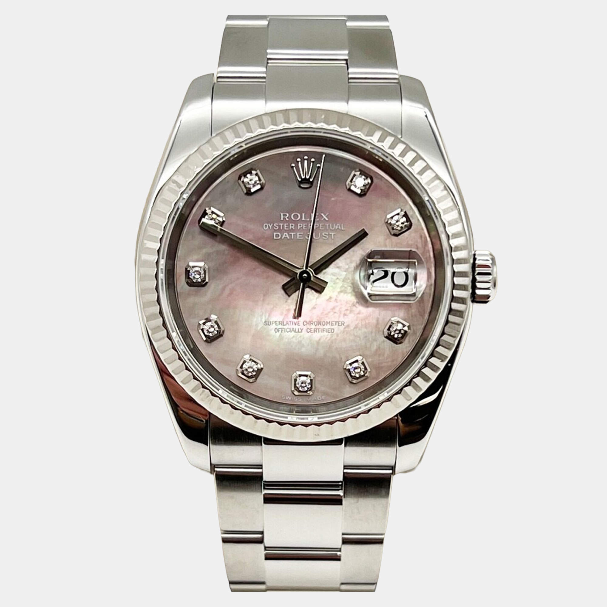Pre Owned Rolex Datejust 116234 Automatic Mother Of Pearl 18K White Gold & Stainless Steel Men's Wristwatch 36mm
