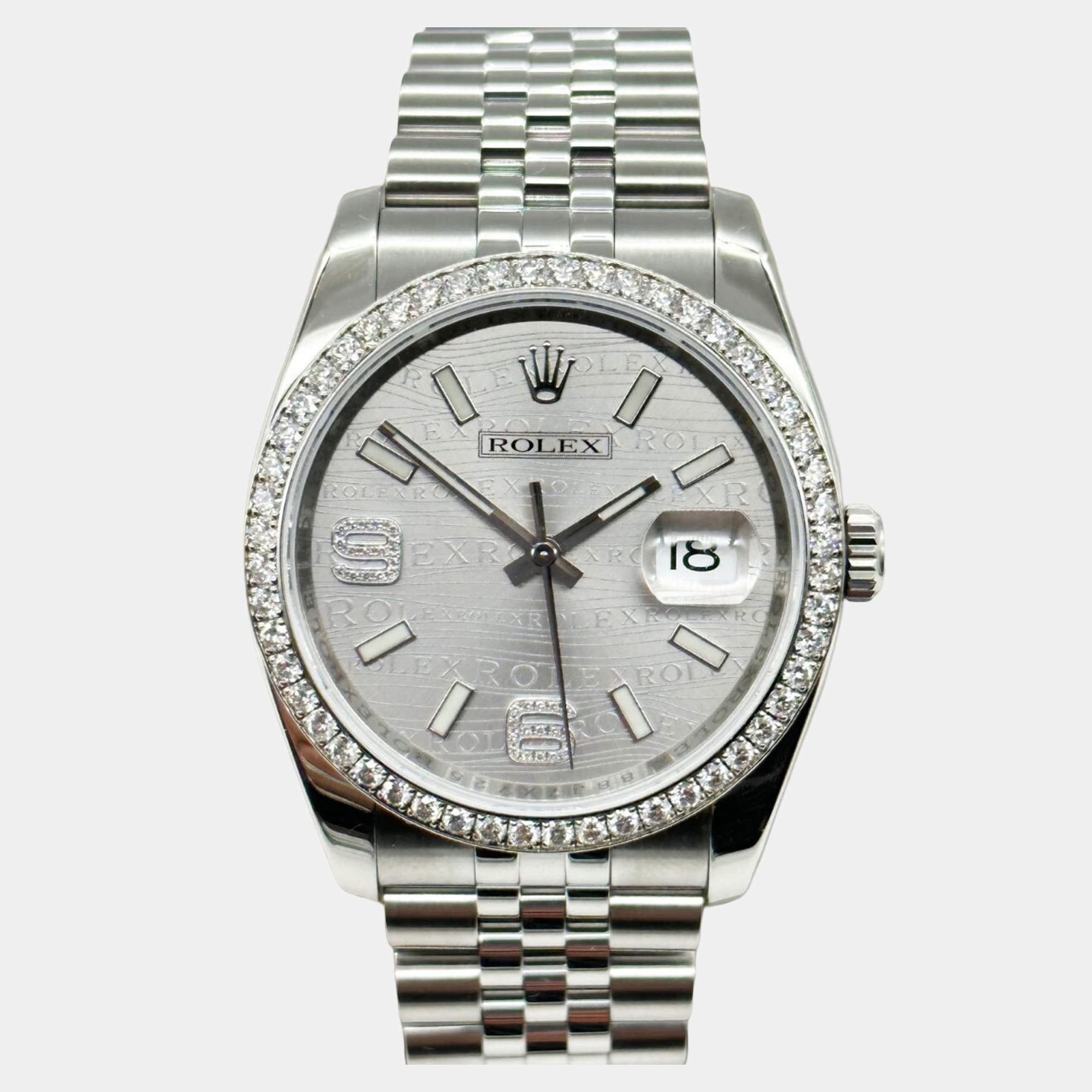 Pre Owned Rolex Datejust 116244 Automatic Rhodium Diamond Stainless Steel Men's Wristwatch 36 mm