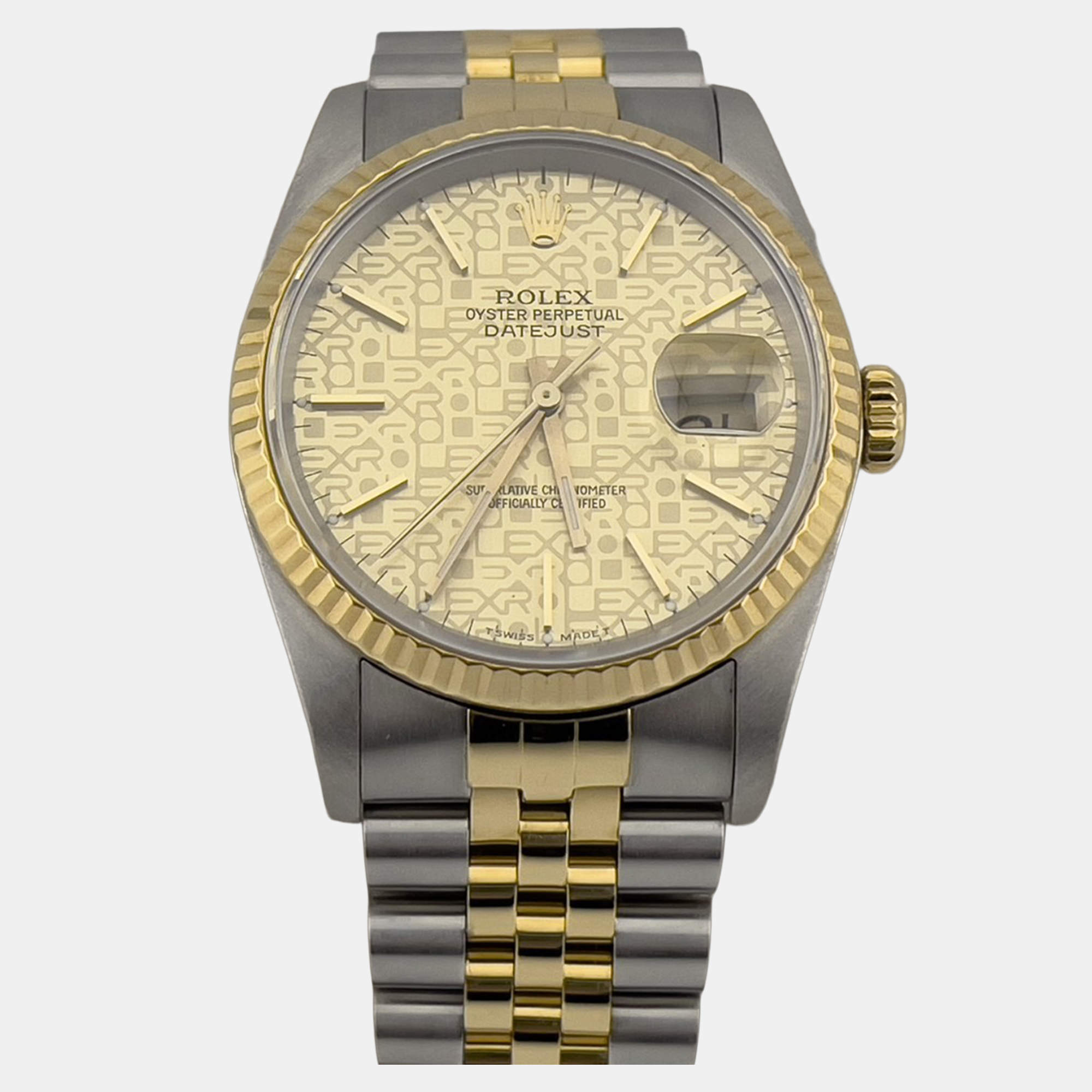 Pre Owned Rolex Datejust 16233 Automatic Champagne Stainless Steel 18K Yellow Gold Men's Wristwatch 36 mm