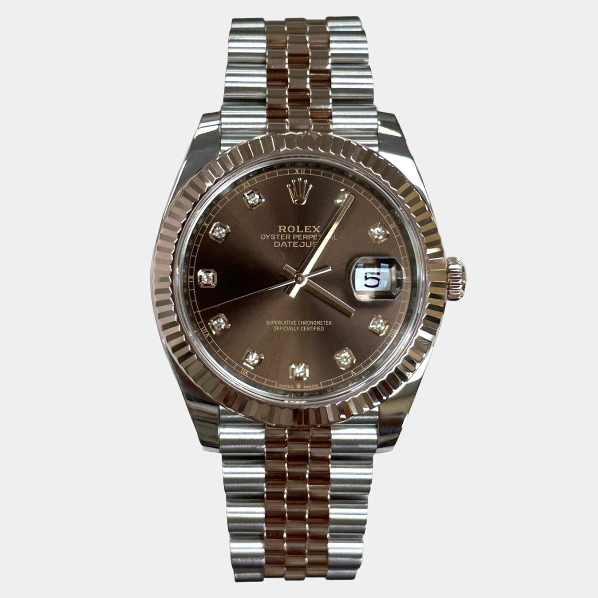 Pre Owned Rolex Datejust 126331 Automatic Chocolate Diamond 18K Rose Gold Stainless Steel Men's Wristwatch 41 mm
