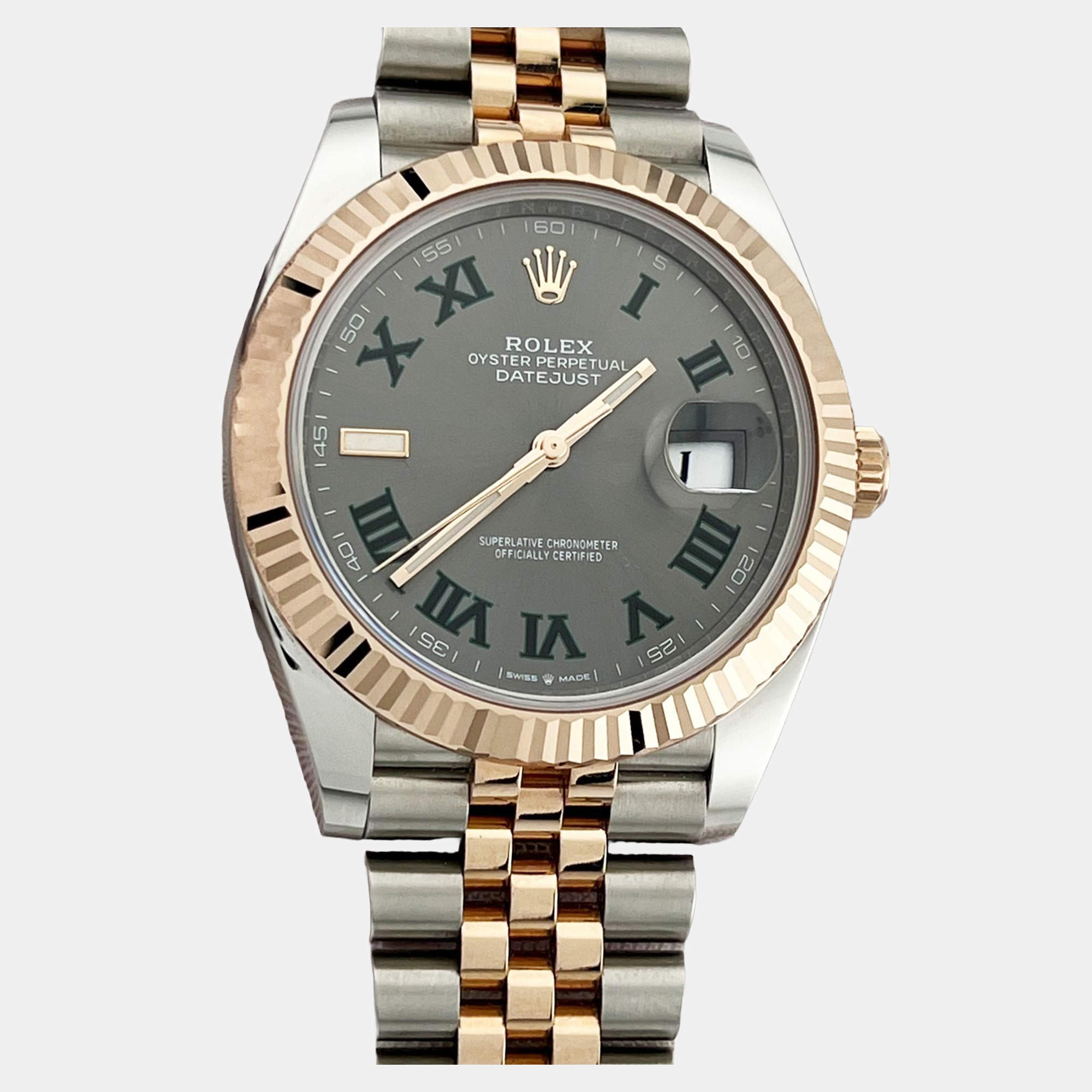 Pre Owned Rolex Datejust 126331 Automatic Slate Wimbledon 18K Rose Gold Stainless Steel Men's Wristwatch 41 mm