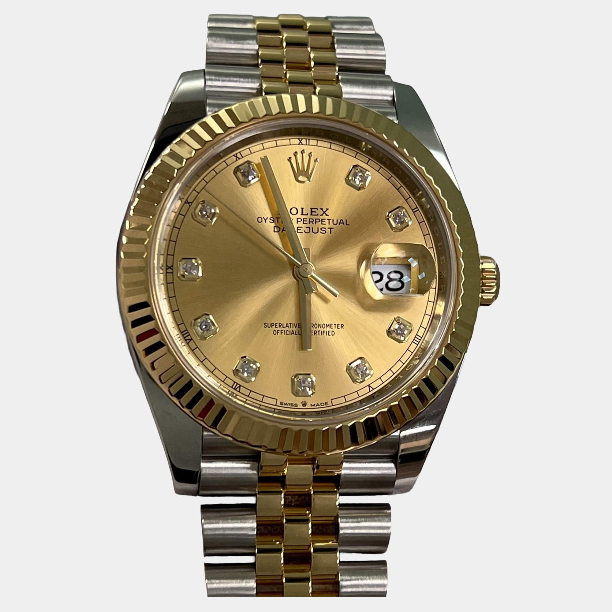 Pre Owned Rolex Datejust 126333 Automatic Champagne Diamond 18K Yellow Gold Stainless Steel Men's Wristwatch 41 mm