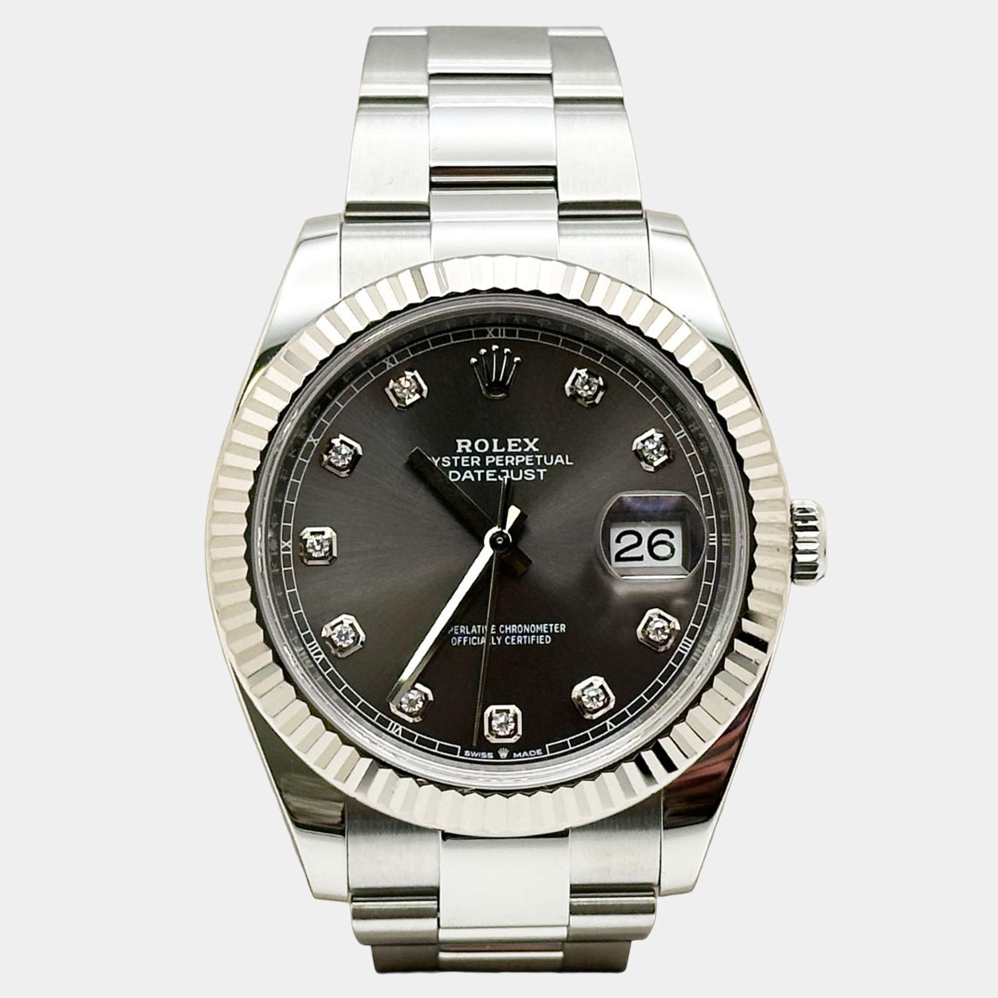 Pre Owned Rolex Datejust 126334 Automatic Slate Diamond Stainless Steel Men's Wristwatch 41 mm