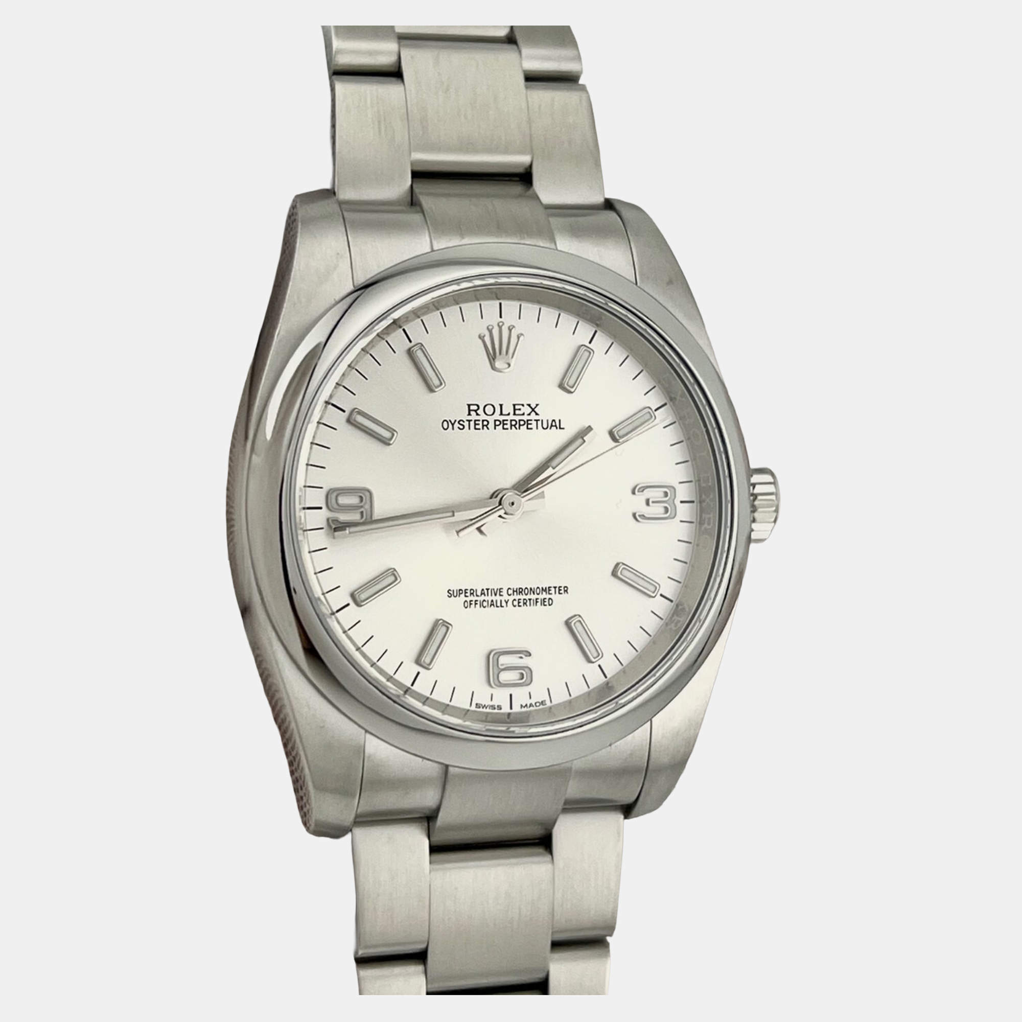 Pre Owned Rolex Oyster Perpetual 116000 Automatic Silver Stainless Steel Men's Wristwatch 36 mm