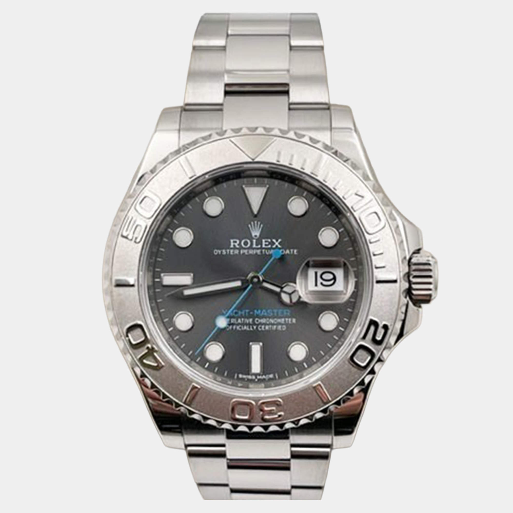 Pre Owned Rolex Yacht Master 116622 Automatic Rhodium Platinum Stainless Steel Men's Wristwatch 40 mm