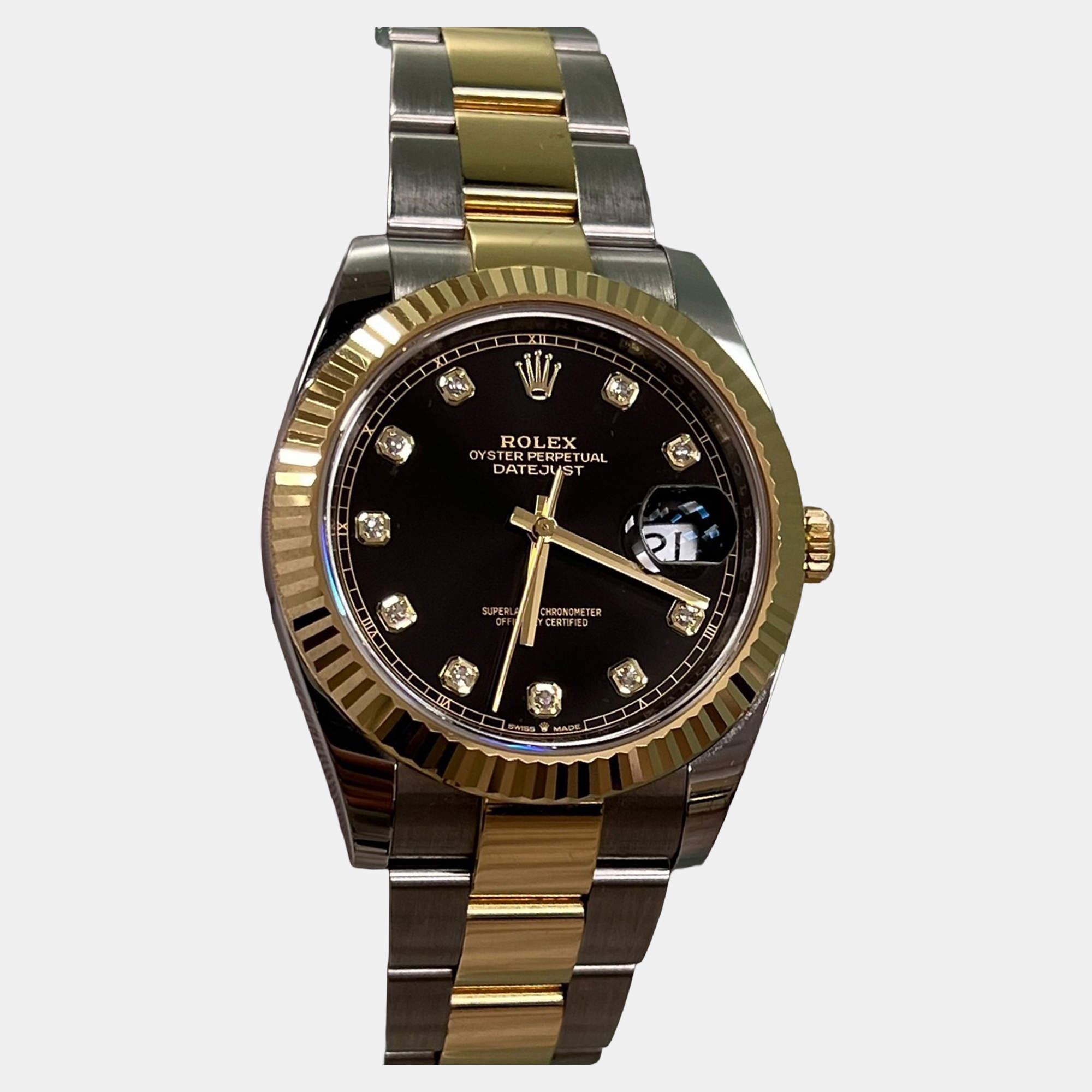 Pre Owned Rolex Datejust 126333 Automatic Black Diamond 18K Yellow Gold Stainless Steel Men's Wristwatch 41 mm