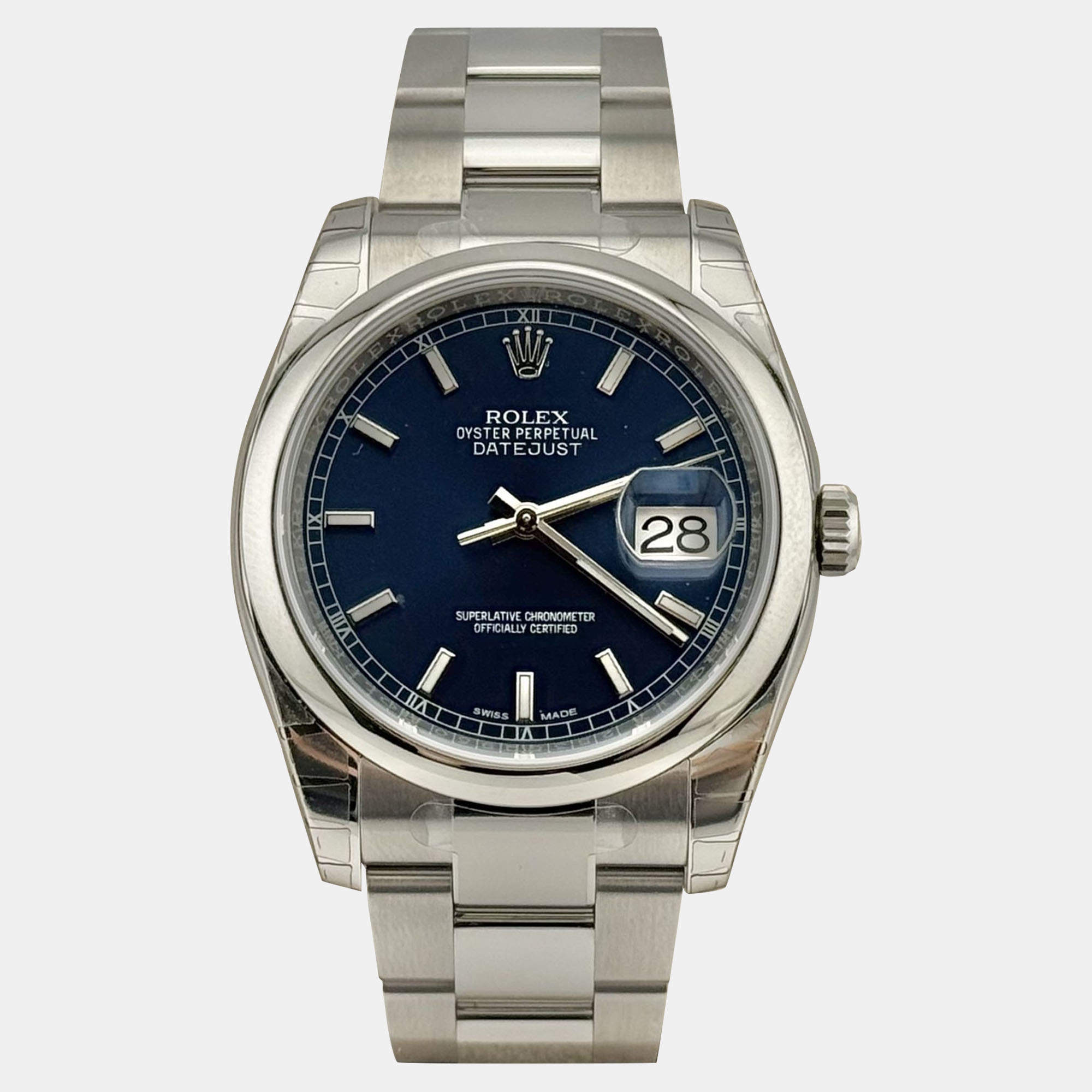 Pre Owned Rolex Datejust 116200 Automatic Blue Stainless Steel Men's Wristwatch 36 mm