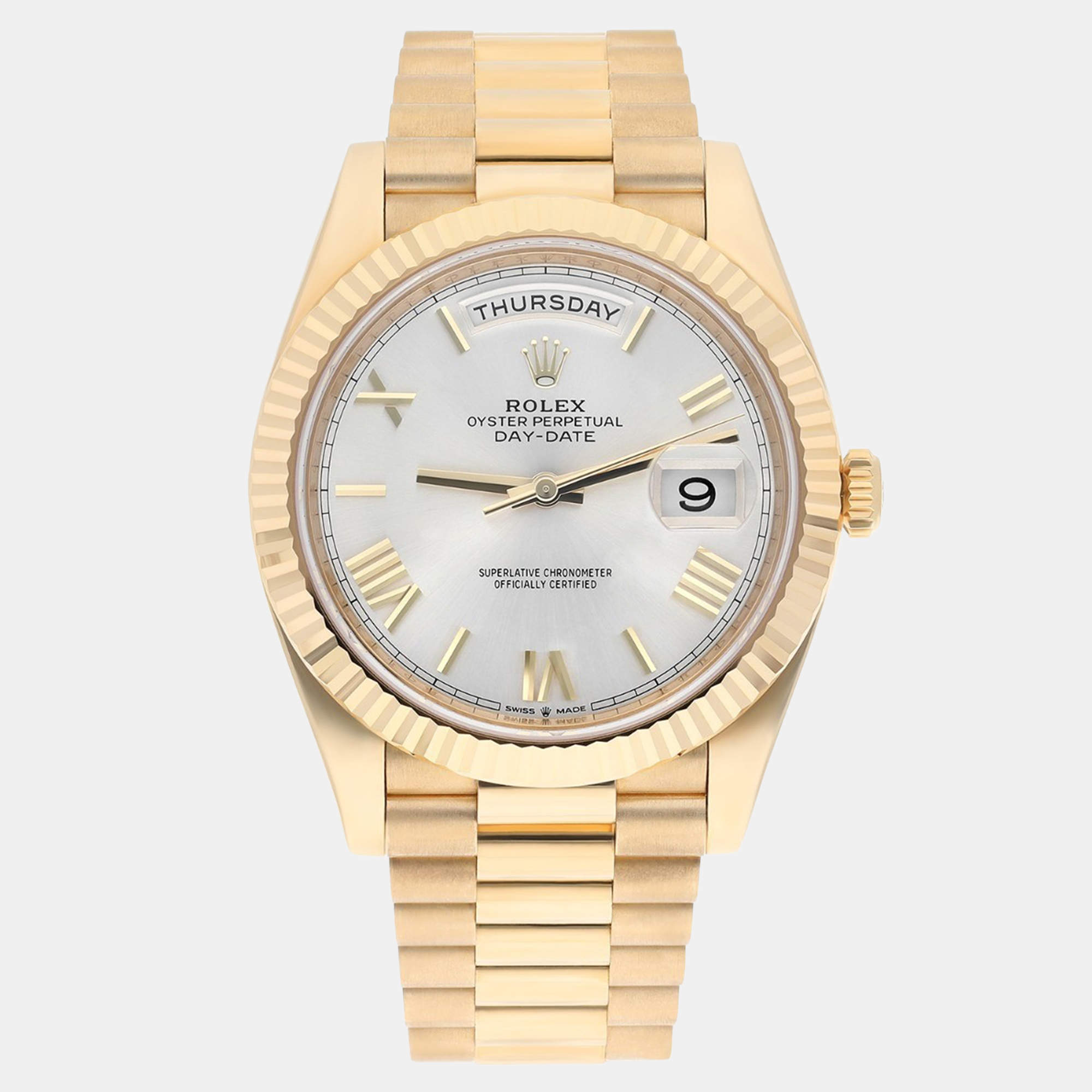 Pre Owned Rolex Day-Date 228238-0002 Automatic White 18k Yellow Gold Men's Watch 40 mm