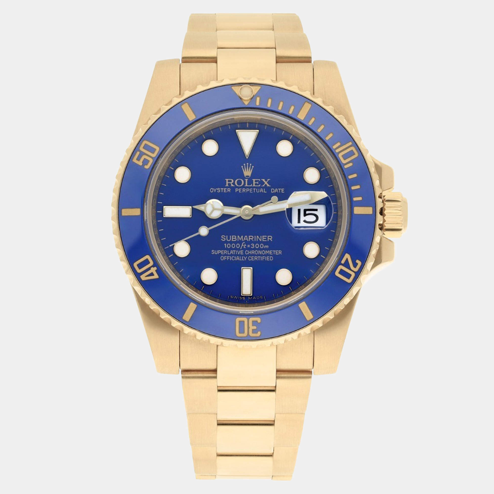 Pre Owned Rolex Submariner 116618LB Automatic Blue 18K Yellow Gold Men Watch 40mm