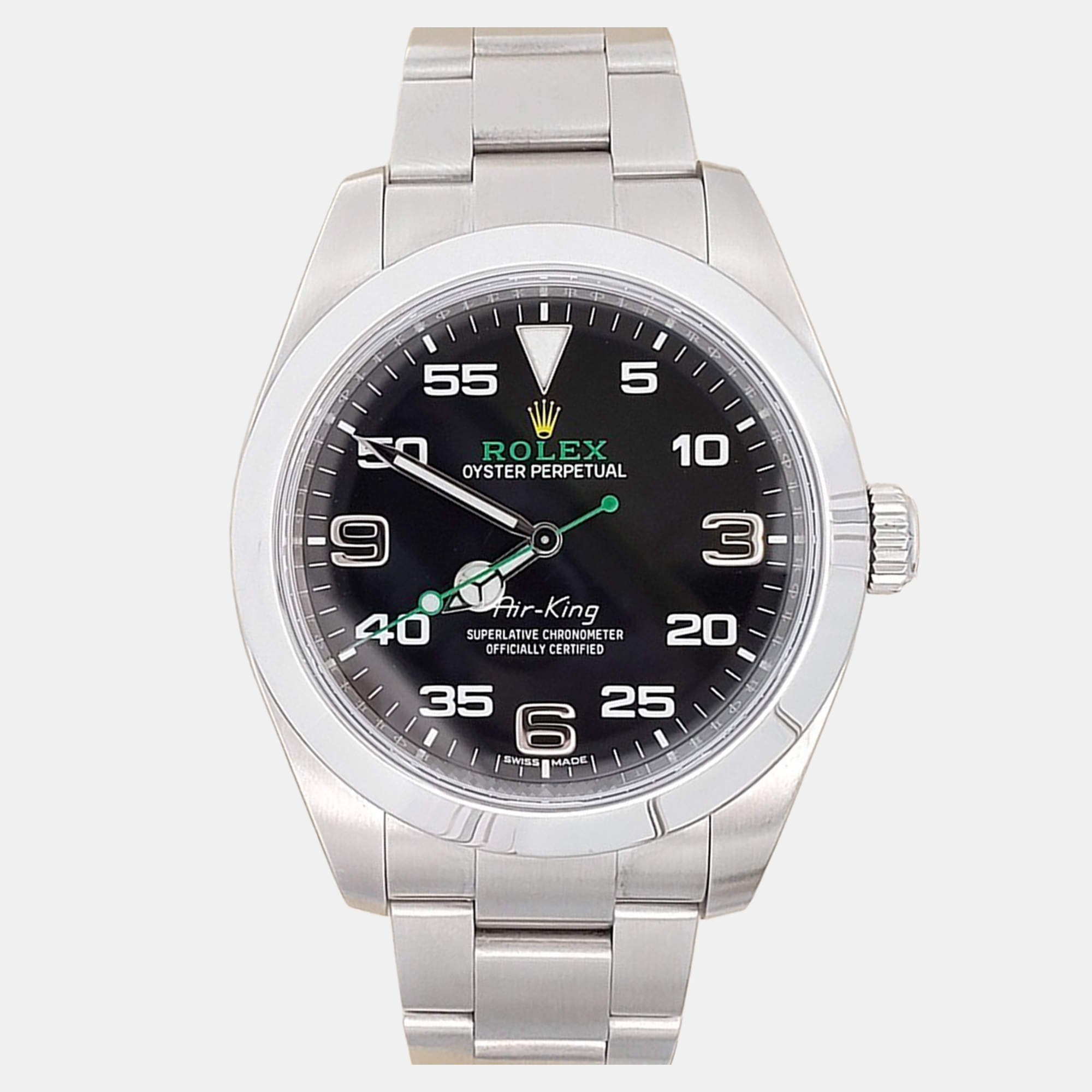 Pre Owned Rolex Air King 116900 Automatic Black Stainless Steel Men's Wristwatch 40 mm