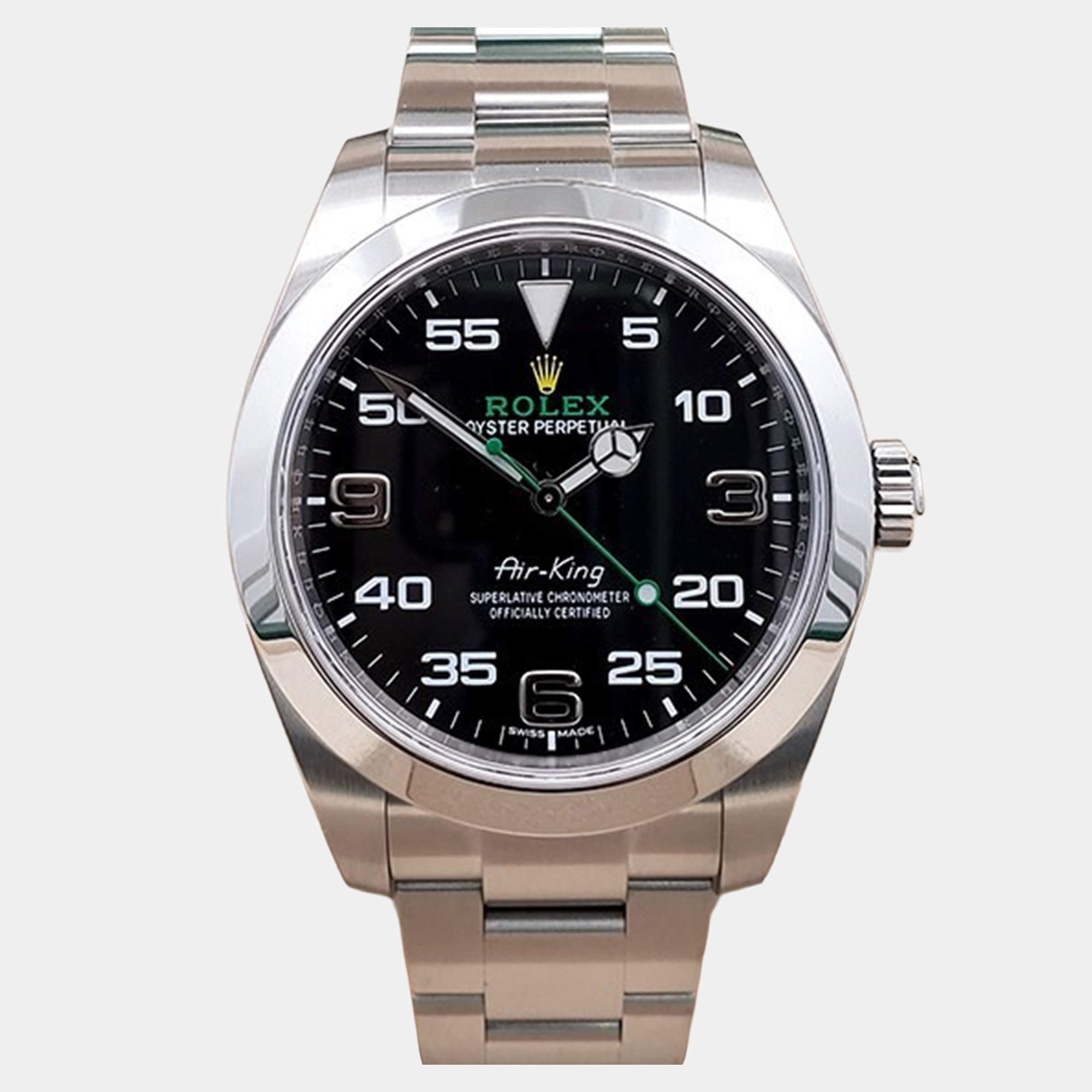 Pre Owned Rolex Air King 116900 Automatic Black Stainless Steel Men's Wristwatch 40 mm