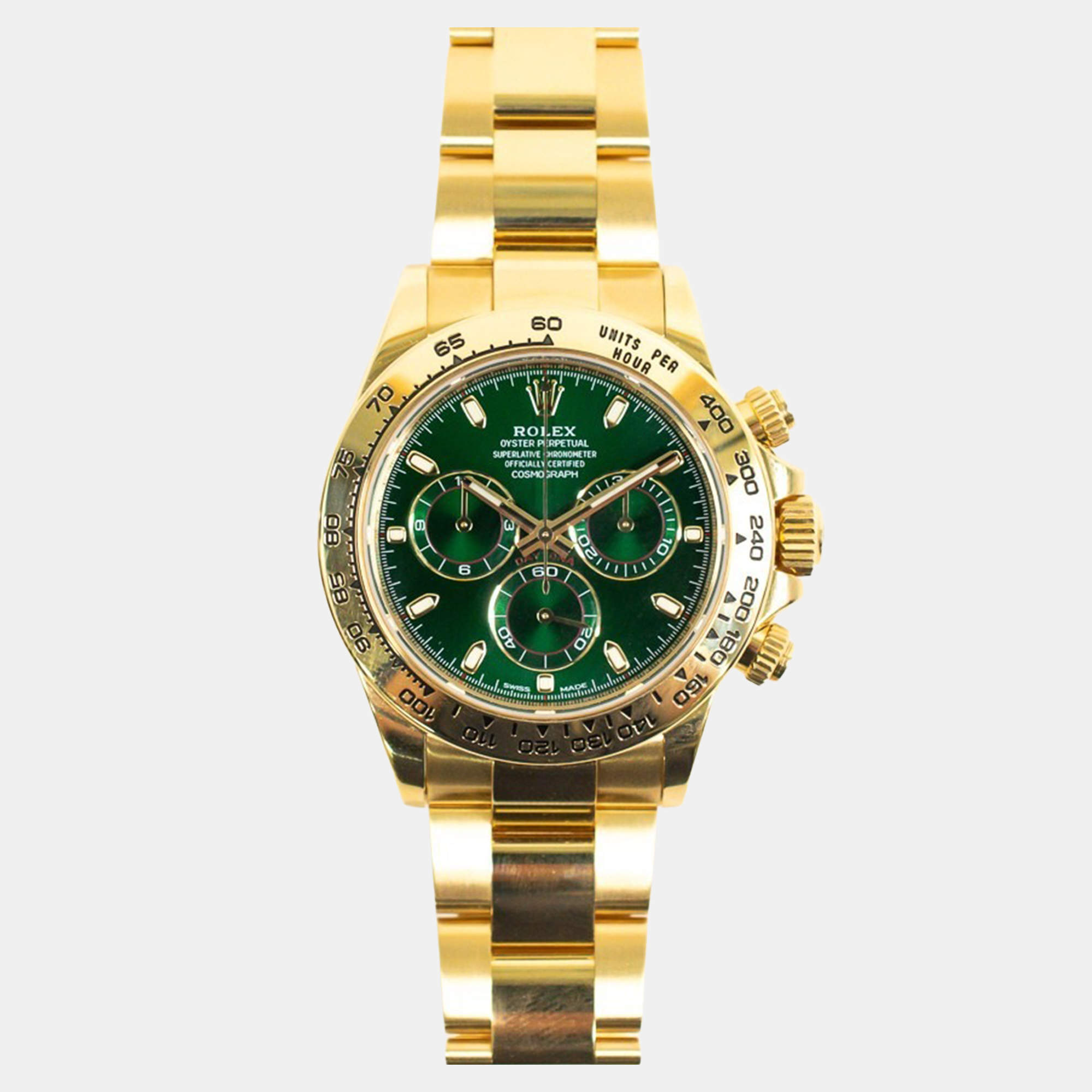 Pre Owned Rolex Cosmograph Daytona 116508 Automatic Green 18K Yellow Gold Men's Wristwatch 40 mm