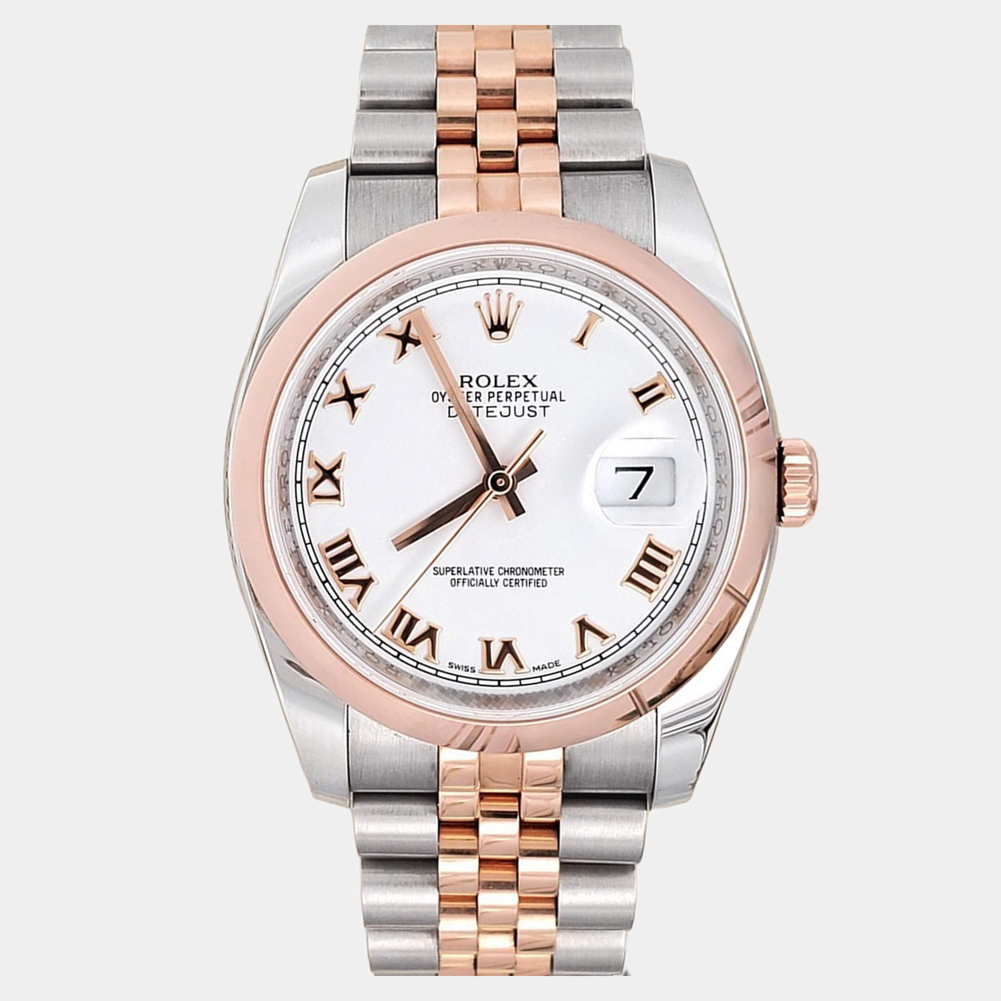 Pre Owned Rolex Datejust 116201 Automatic White 18K Rose Gold Stainless Steel Men's Wristwatch 36 mm
