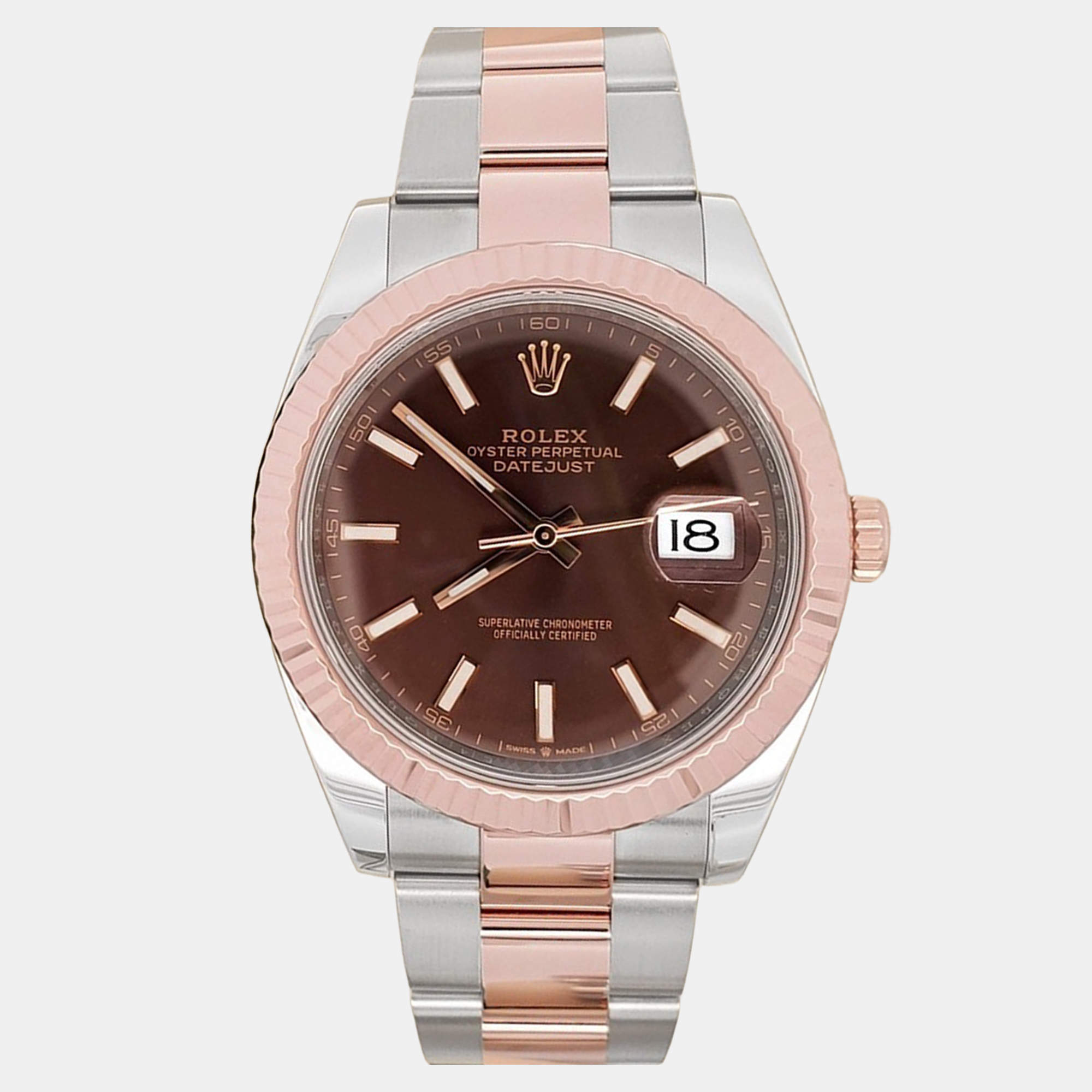 Pre Owned Rolex Datejust 126331 Automatic Chocolate 18K Rose Gold Stainless Steel Men's Wristwatch 41 mm