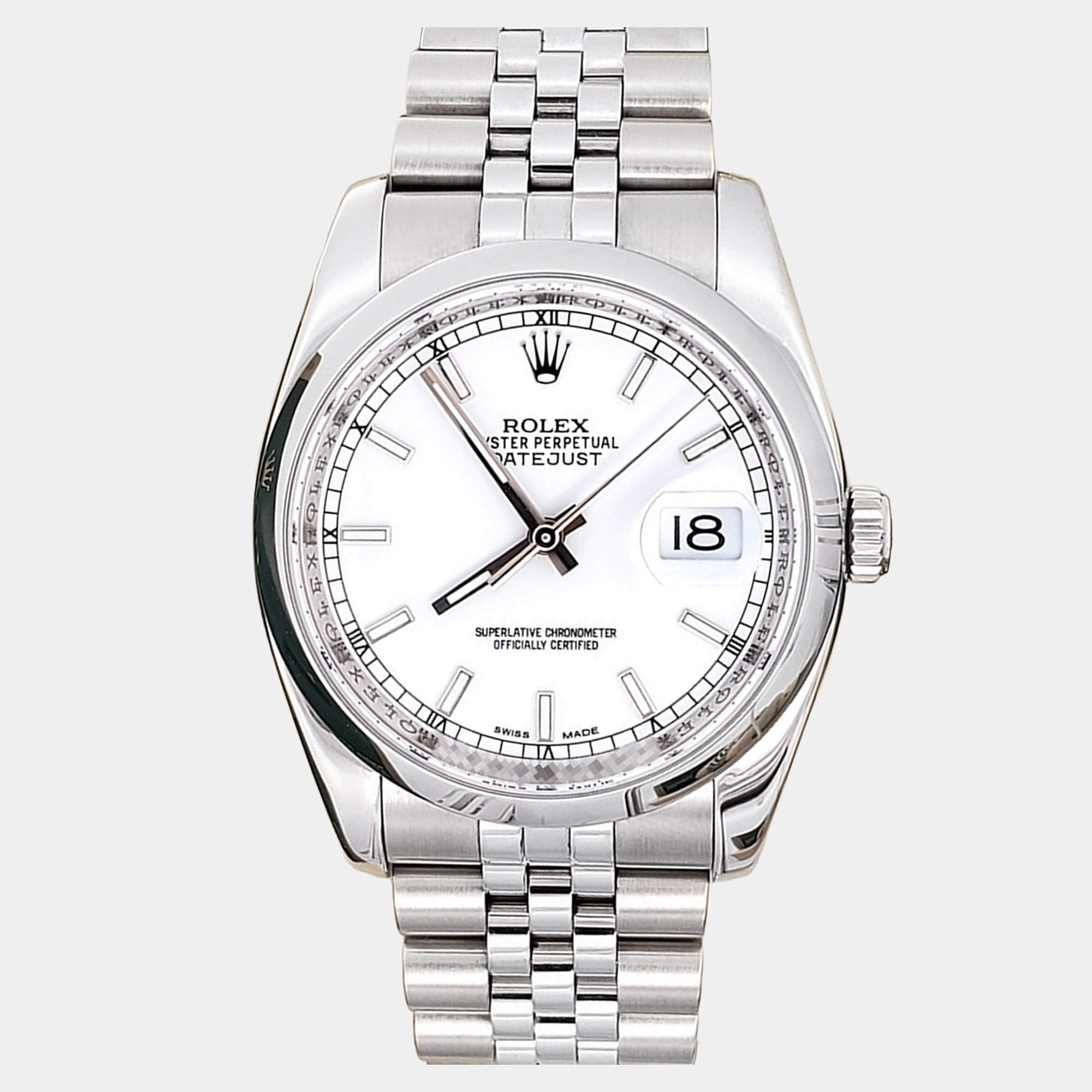 Pre Owned Rolex Datejust 116200 Automatic White Stainless Steel Men's Wristwatch 36 mm