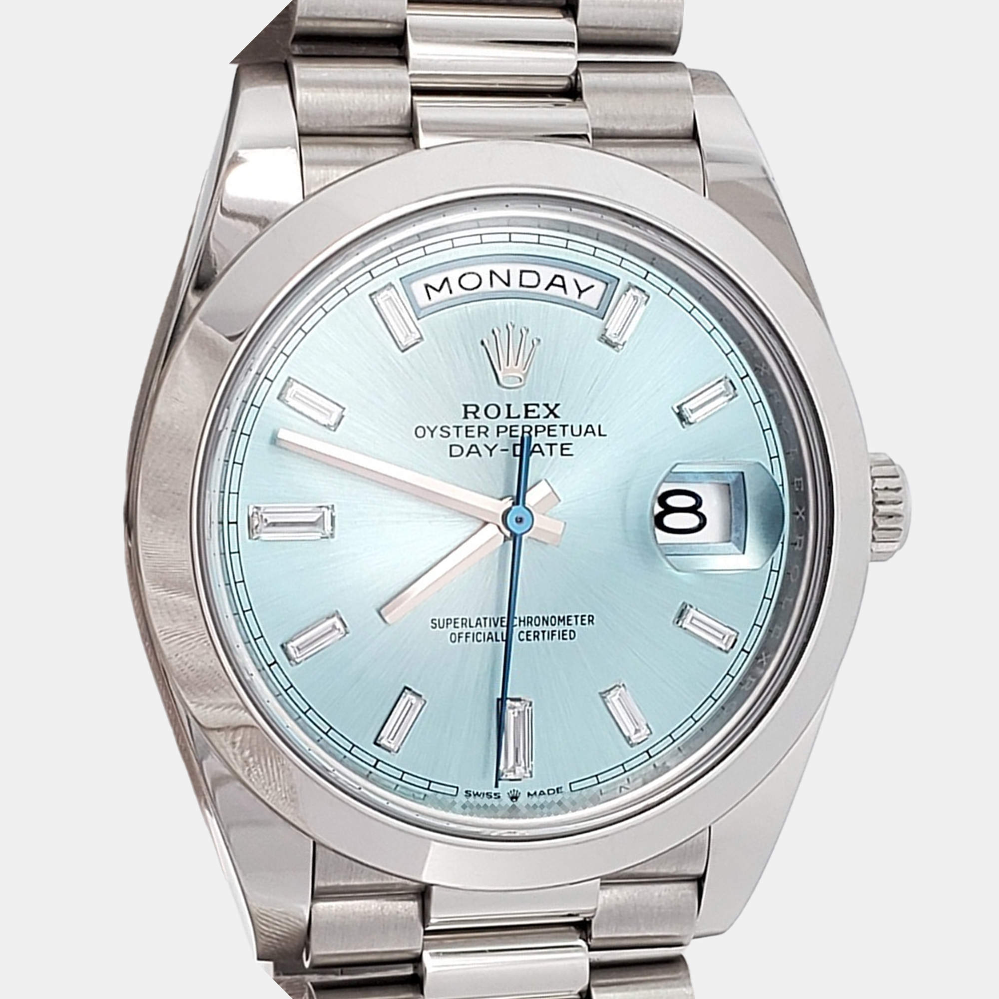 Pre Owned Rolex President Day-Date 228206 Automatic Ice Blue Platinum Men's Wristwatch 40 mm