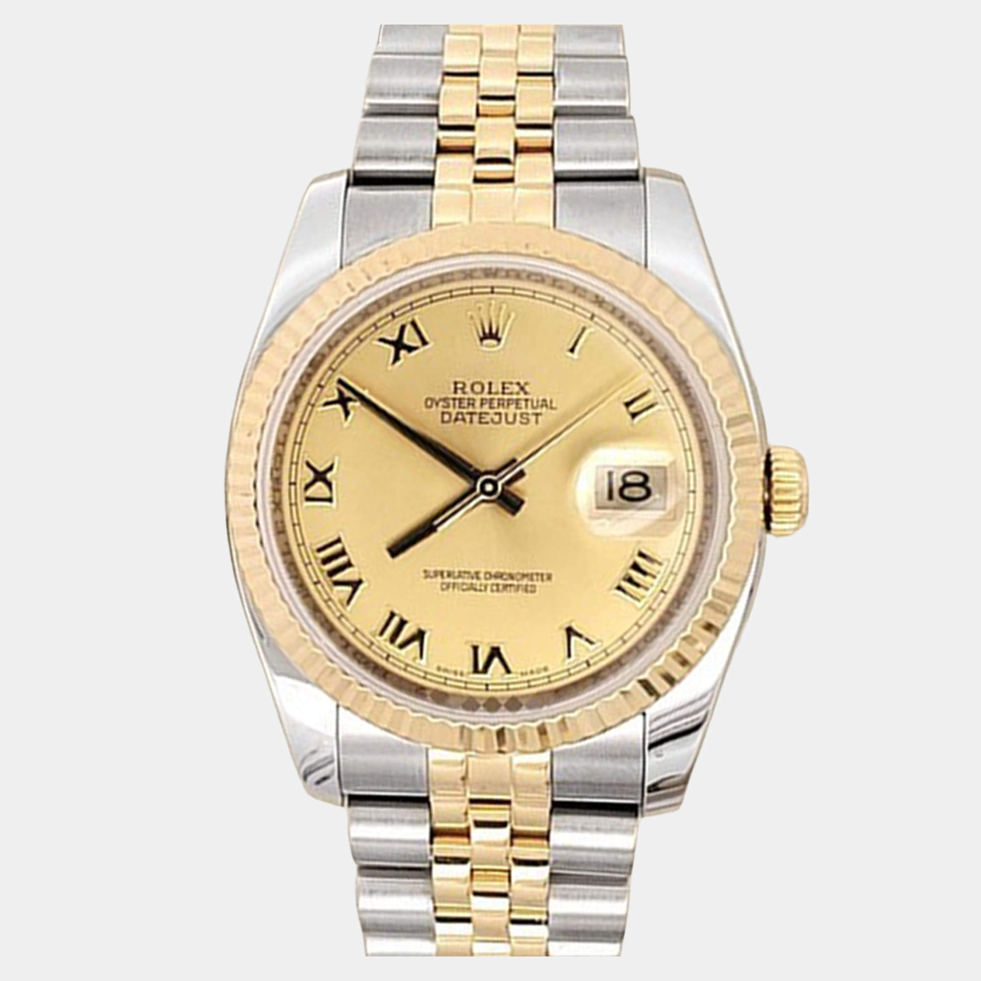 Pre Owned Rolex Datejust 116233 Automatic Champagne 18K Yellow Gold Stainless Steel Men's Wristwatch 36 mm