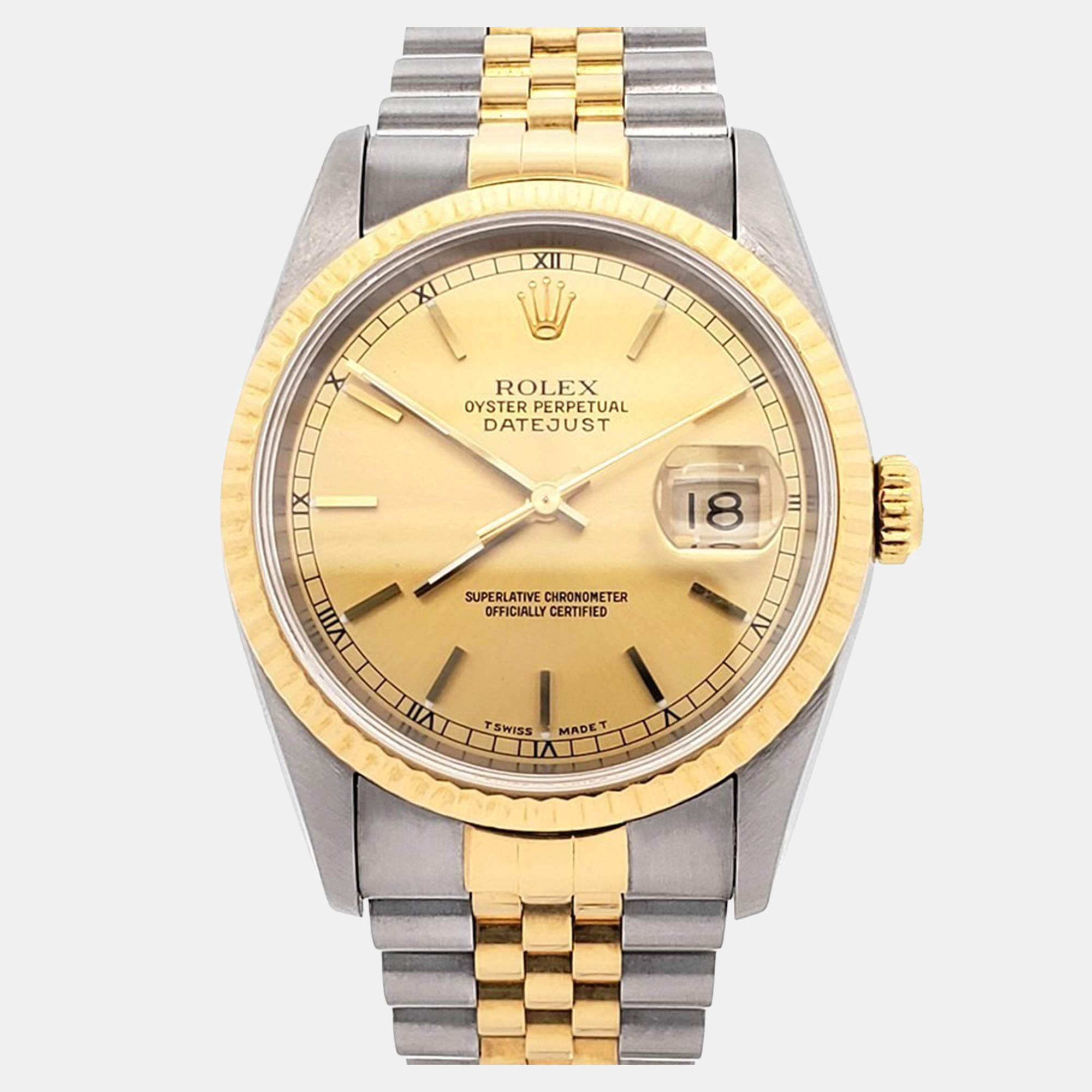 Pre Owned Rolex Datejust 16233 Automatic Champagne 18K Yellow Gold Stainless Steel Men's Wristwatch 36 mm