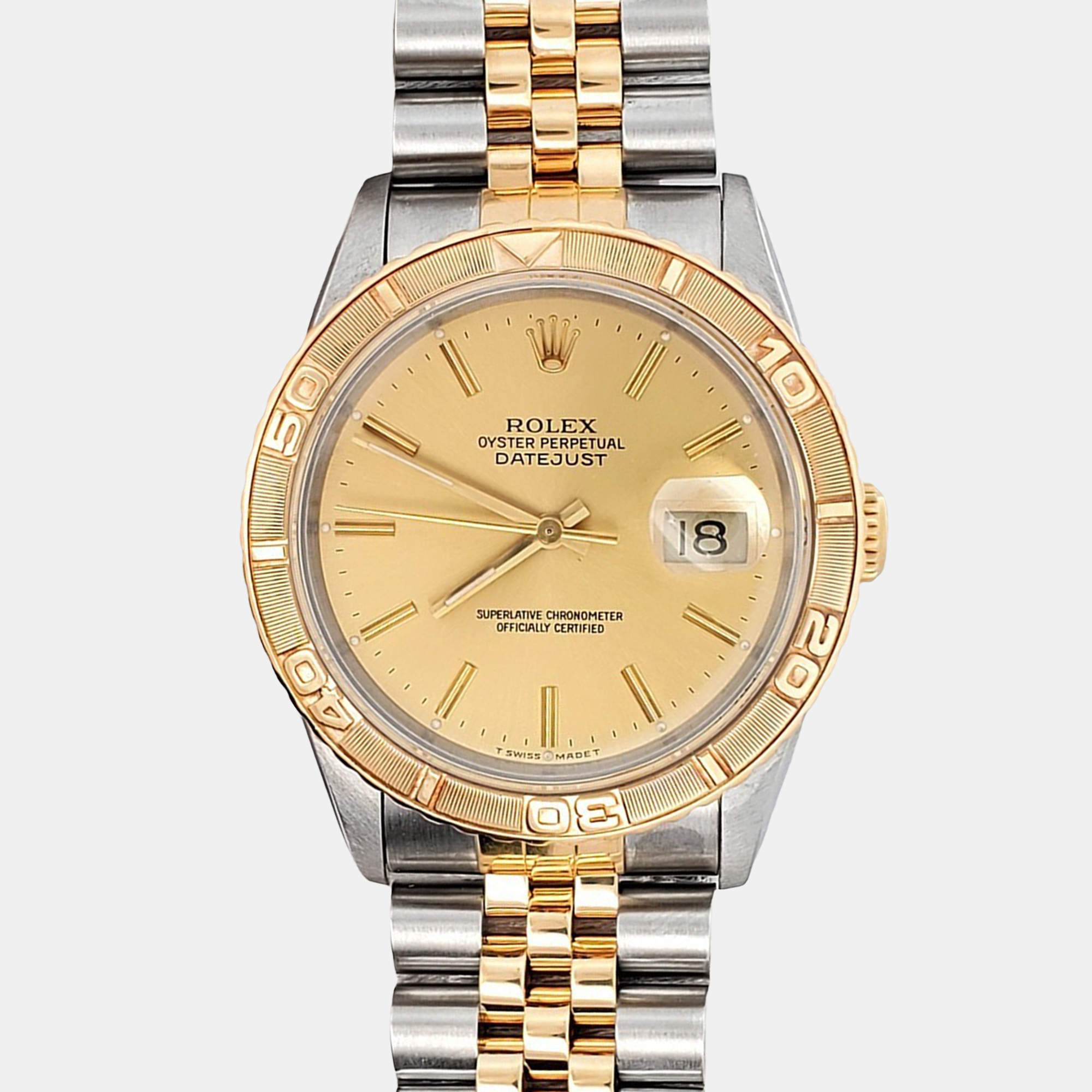 Pre Owned Rolex Datejust 16263 Automatic Champagne 18k Yellow Gold Stainless Steel Men's Wristwatch 36 mm