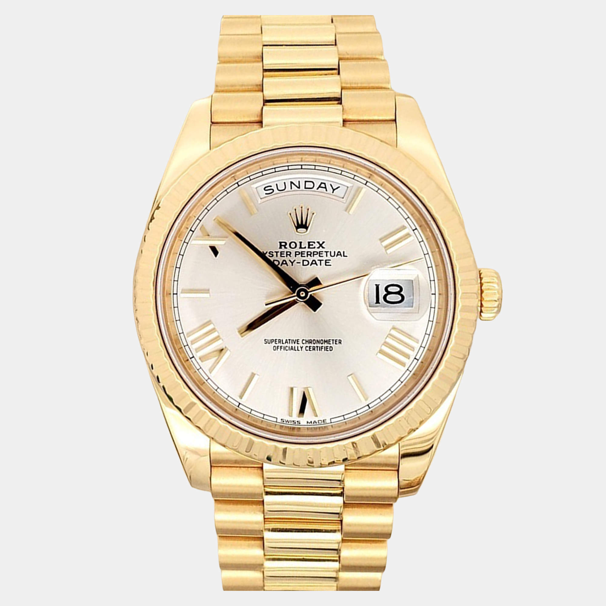 Pre Owned Rolex Day-Date President 228238 Automatic Silver 18k Yellow Gold Men's Wristwatch 40 mm