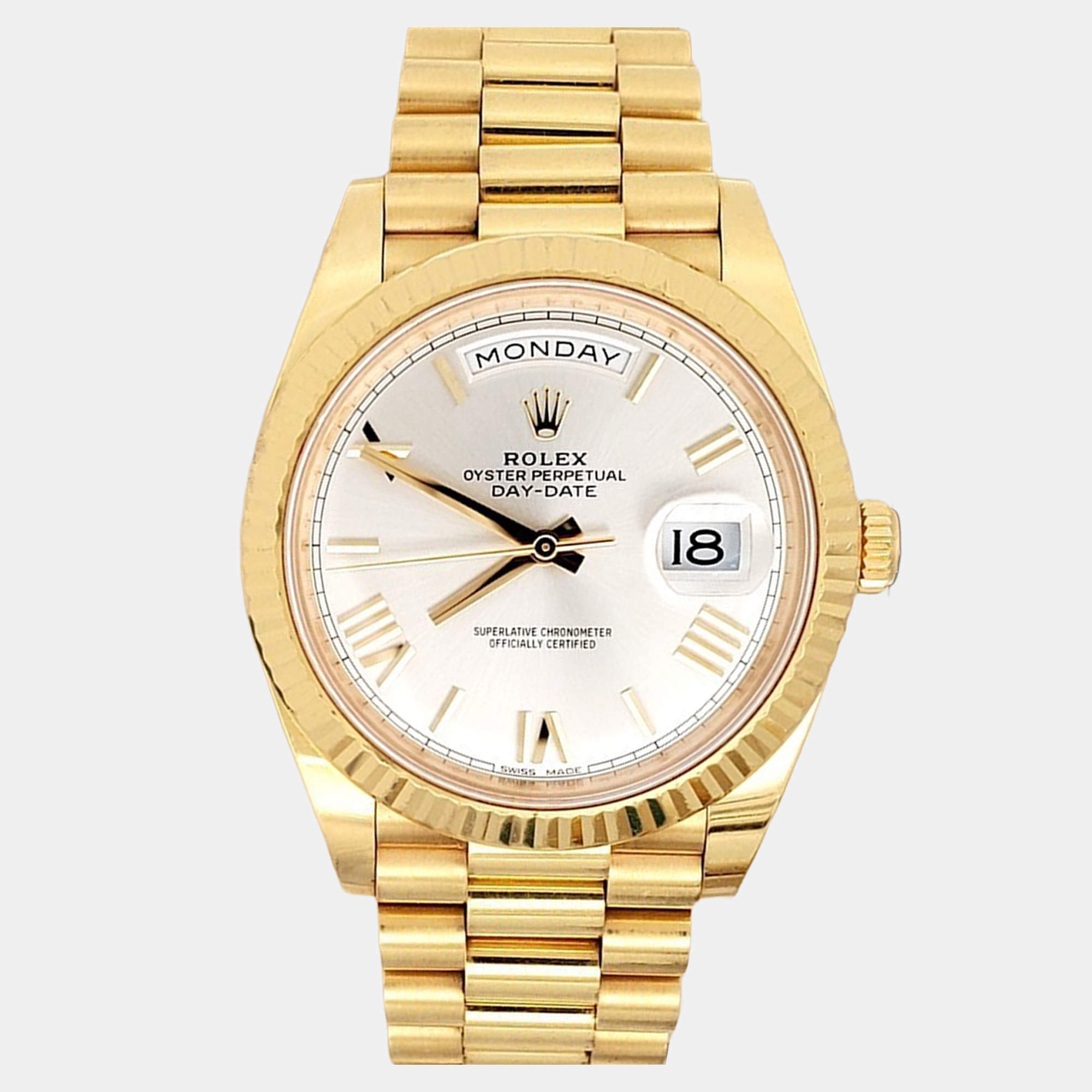 Pre Owned Rolex Day-Date President 228238 Automatic Silver 18k Yellow Gold Men's Wristwatch 40 mm