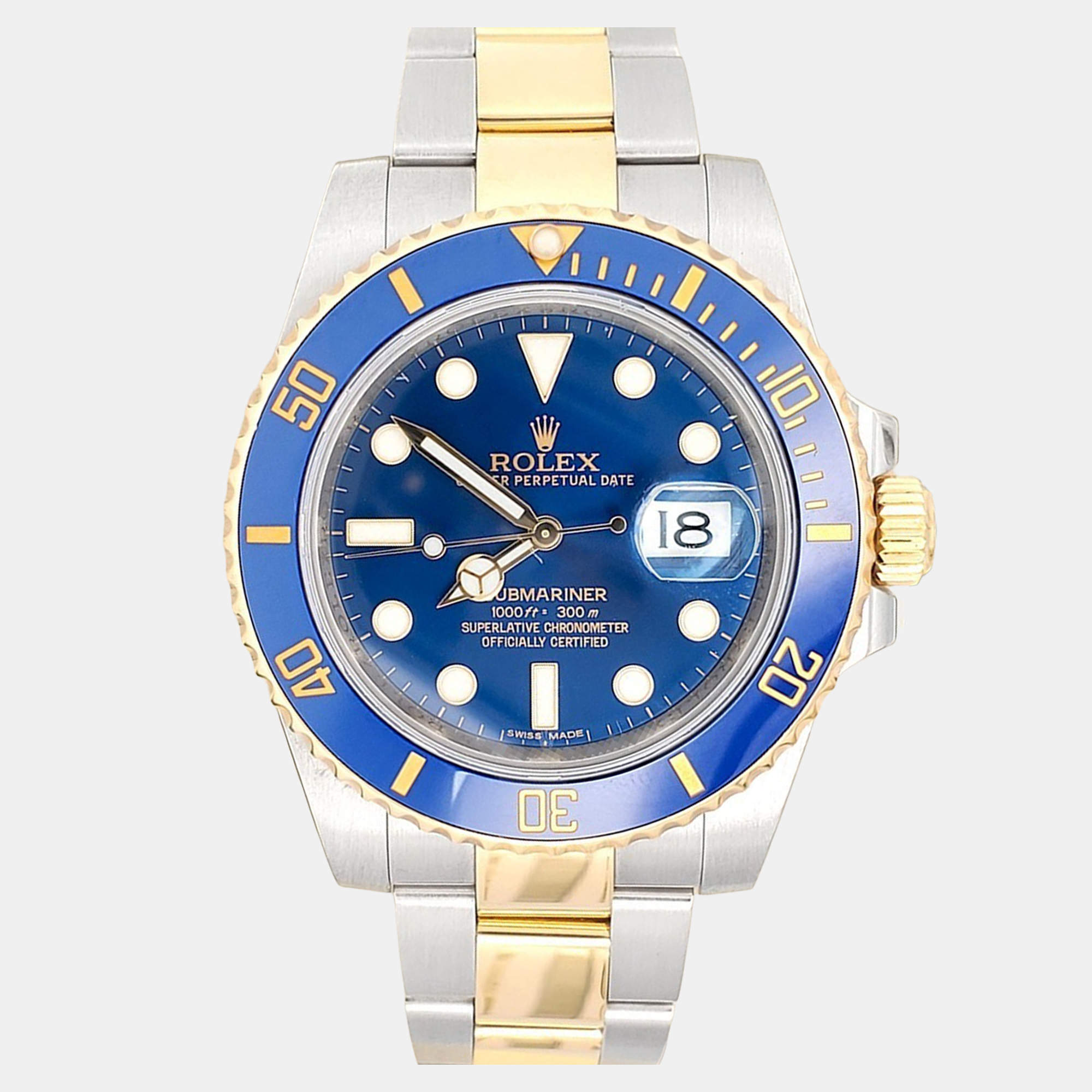 Pre Owned Rolex Submariner 116613LB Automatic Blue 18k Yellow Gold Stainless Steel Men's Wristwatch 40 mm