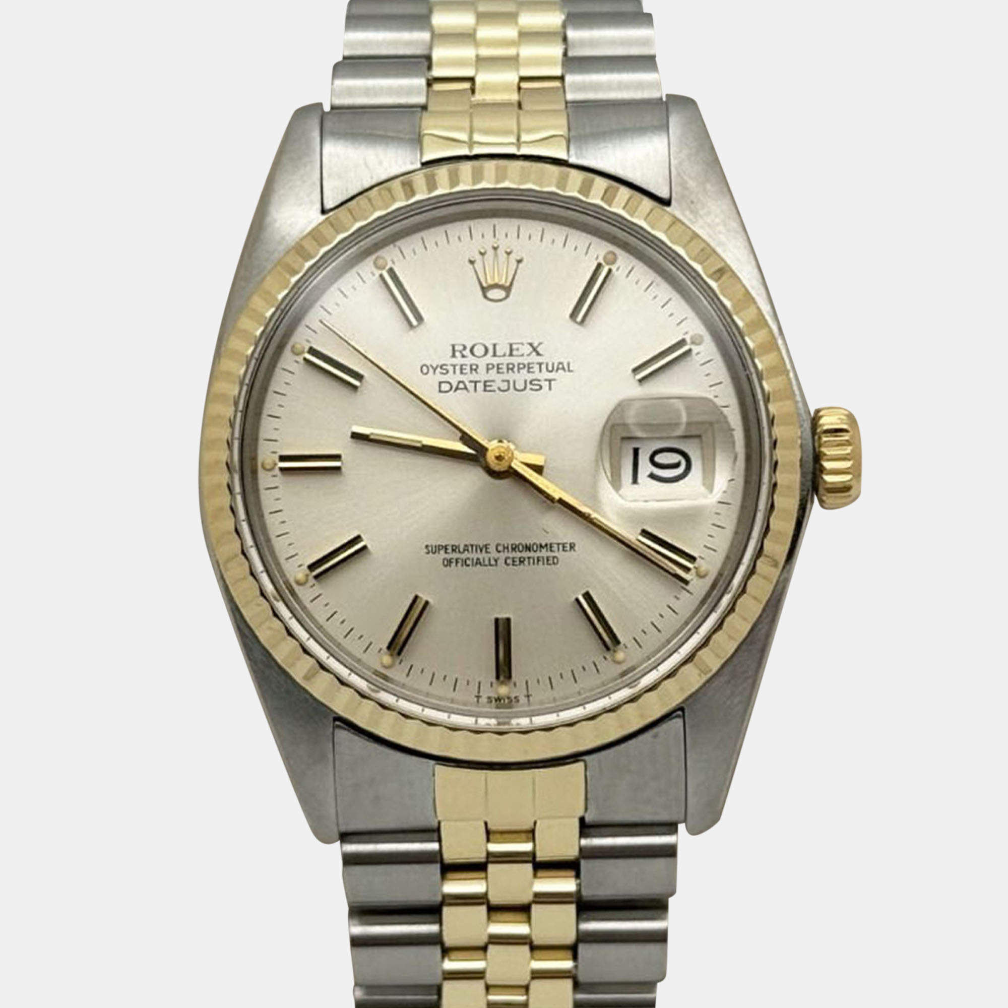 Pre Owned Rolex Datejust 16013 Automatic Silver Dial 14k  Yellow Gold Stainless Steel Men's Wristwatch 36 mm
