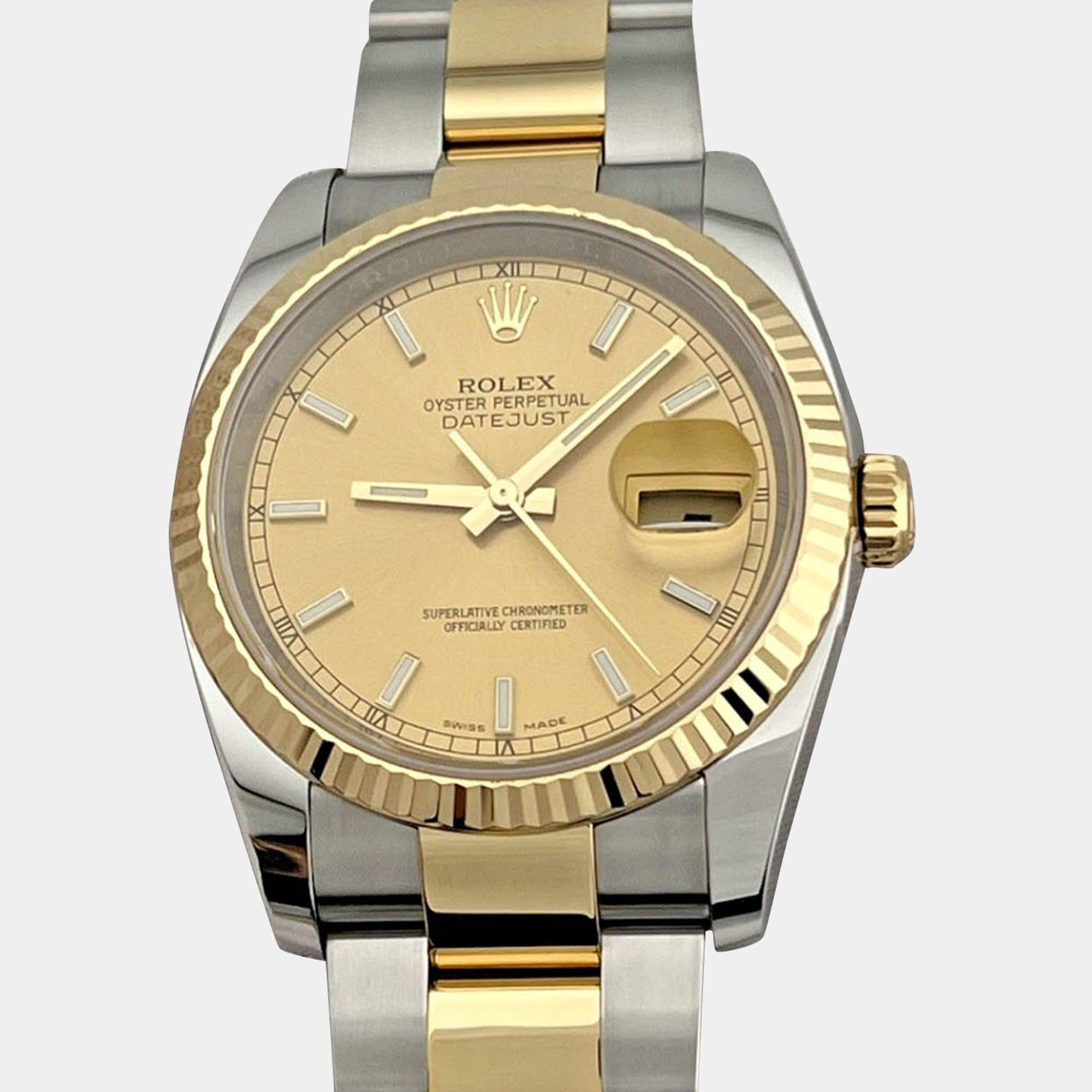 Pre Owned Rolex Datejust 116233 Automatic Champagne Dial 18k Yellow Gold Stainless Steel Men's Wristwatch 36mm