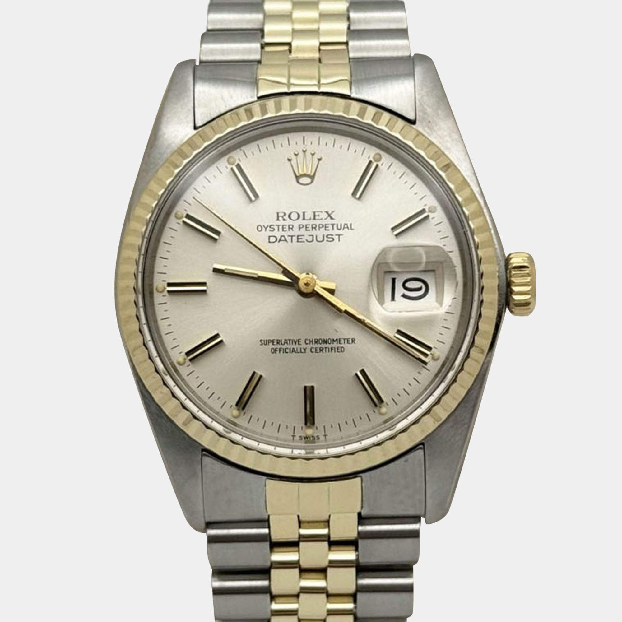 Pre Owned Rolex Datejust  Automatic 16013 Silver Dial 14k Yellow Gold Stainless Steel Men's Wristwatch 36mm