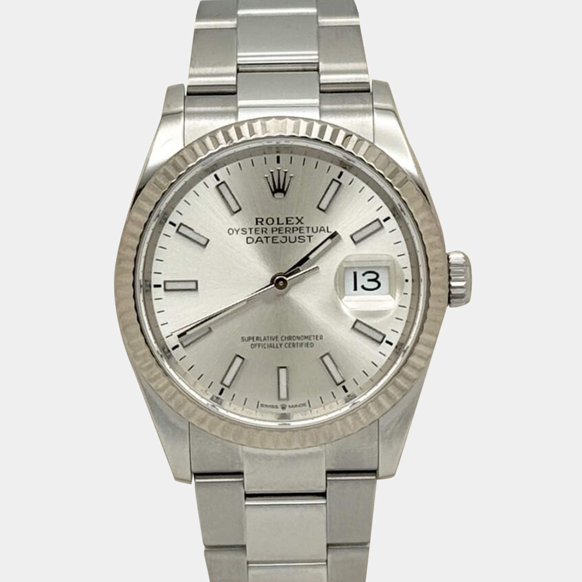 Pre Owned Rolex Datejust 126234 Automatic Silver Dial 18K White Gold Stainless Steel Men's Wristwatch 36mm
