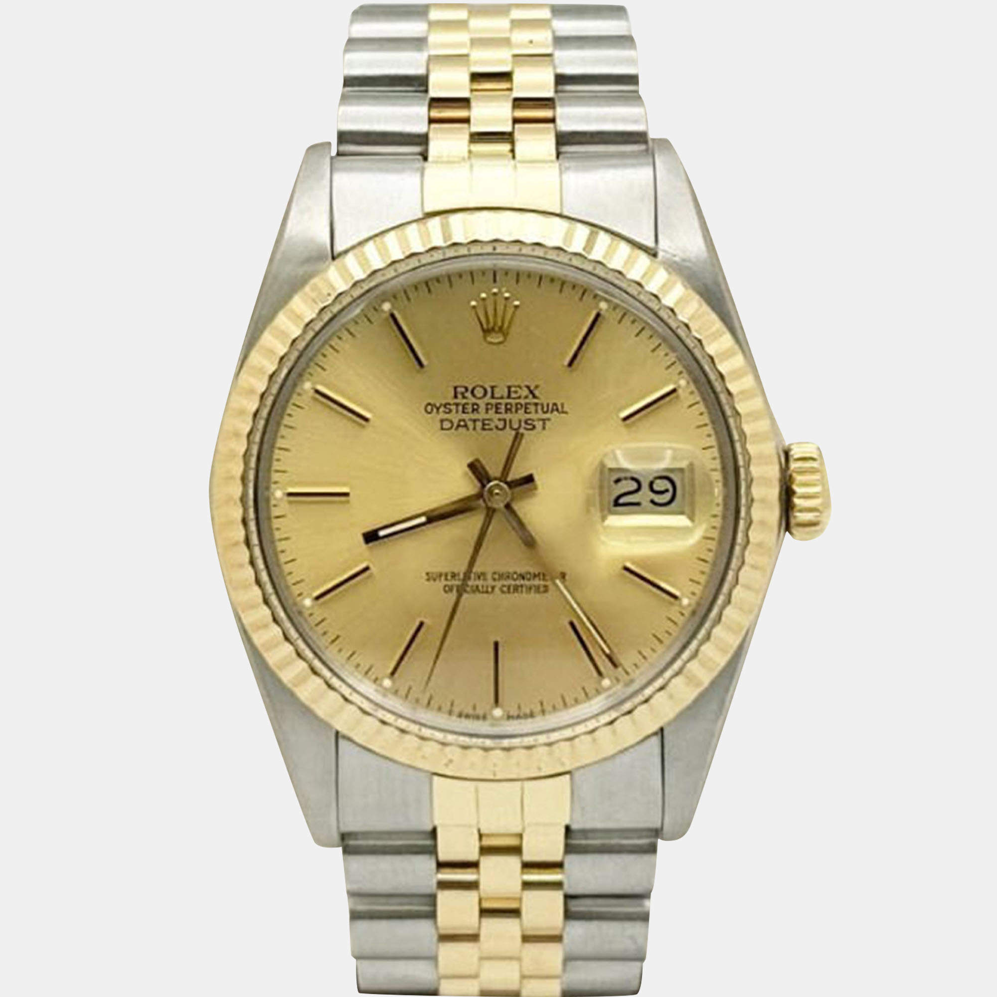 Pre Owned Rolex Datejust 16013 Automatic Champagne Dial 18K Yellow Gold Stainless Steel Men's Wristwatch 36mm
