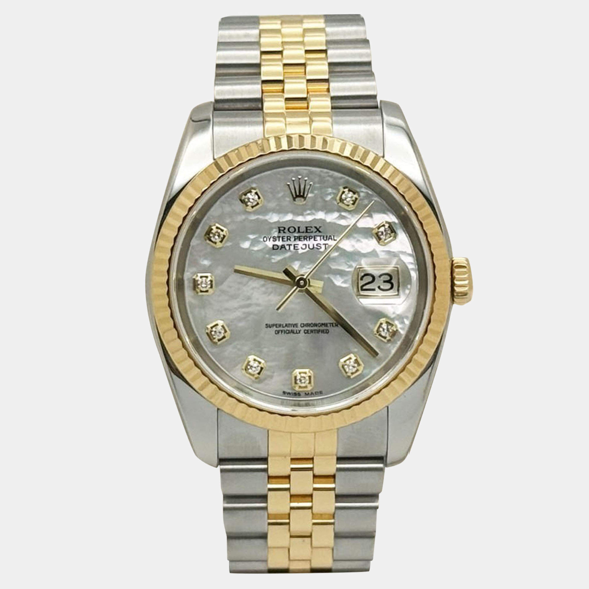 Pre Owned Rolex Datejust 116233 Automatic Mother of Pearl Diamond Dial Stainless Steel 18K Yellow Gold Men's Wristwatch 36mm