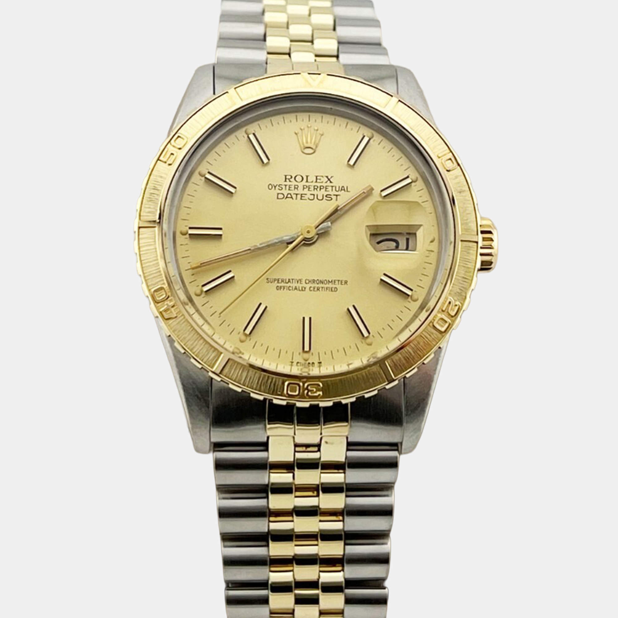 Pre Owned Rolex Datejust Turn-O-Graph 16253 Automatic 14K Yellow Gold Stainless Steel Men's Wristwatch 36mm