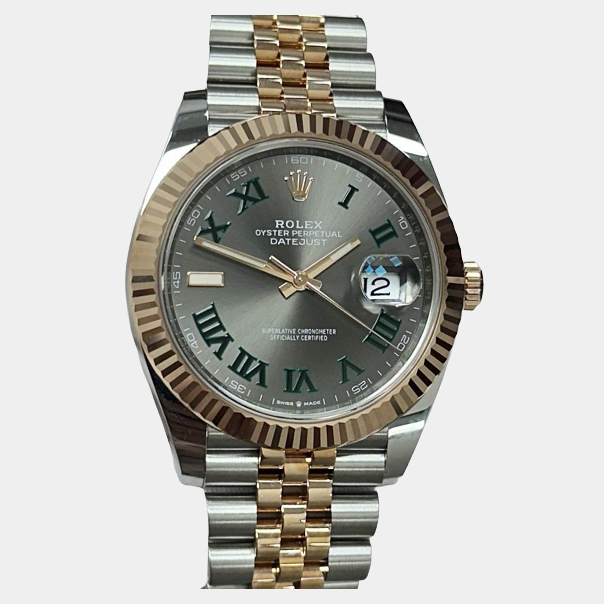 Pre Owned Rolex Datejust 126331 Automatic Slate Wimbledon Dial Stainless Steel 18k Rose Gold Men's Wristwatch 41 mm