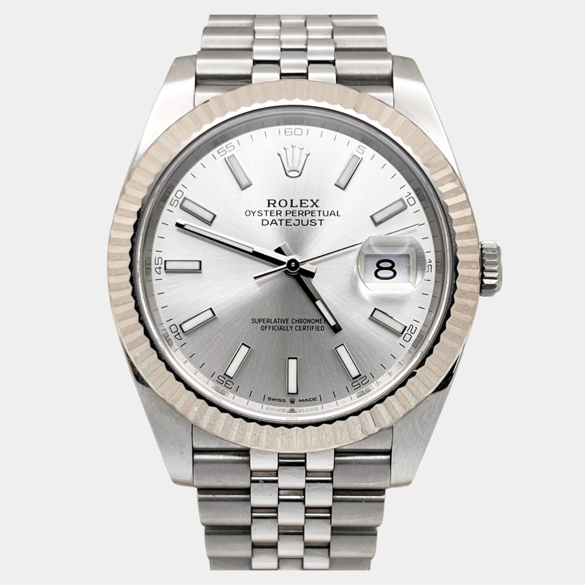 Pre Owned Rolex Datejust 41 126334 Automatic Silver Dial Stainless Steel 18K White Gold Men's Wristwatch 41 mm