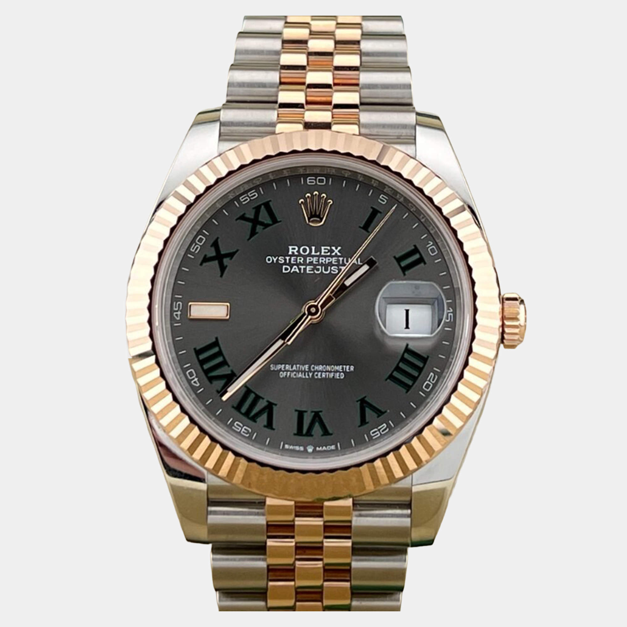 Pre Owned Rolex Datejust 41 126331 Automatic Slate Wimbledon Dial 18K Rose Gold Stainless Steel Men's Wristwatch 41 mm