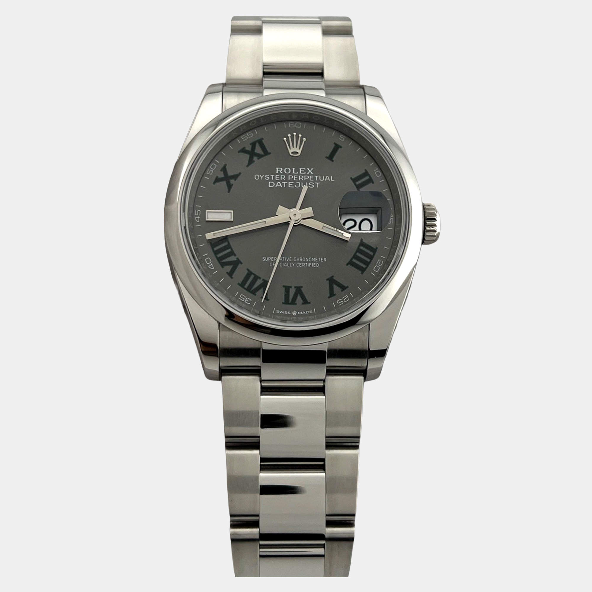 Pre Owned Rolex Datejust 126200 Automatic Wimbledon Dial Stainless Steel Men's Wristwatch 36 mm