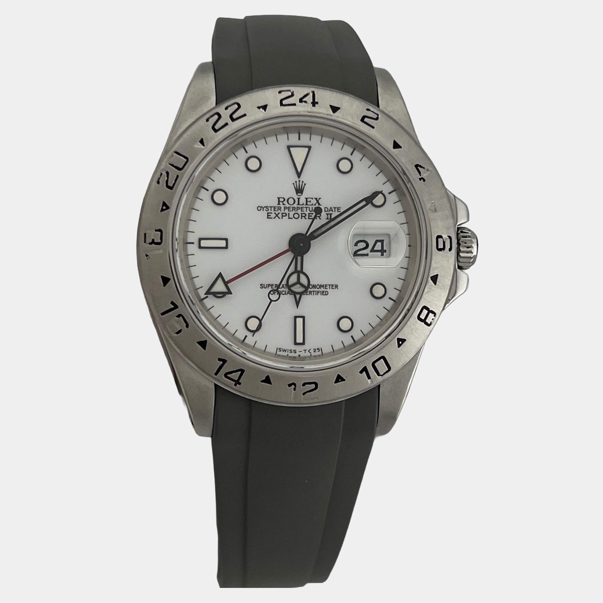Pre Owned Rolex Explorer II 16570 Automatic Polar White Dial Stainless Steel Men's Wristwatch 40 mm