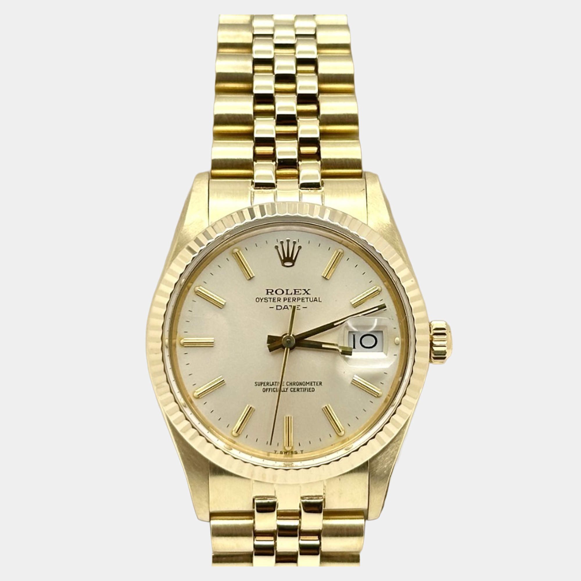 Pre Owned Rolex Date 15037 Automatic Gold 14k Yellow Gold Men's Wristwatch 34 mm