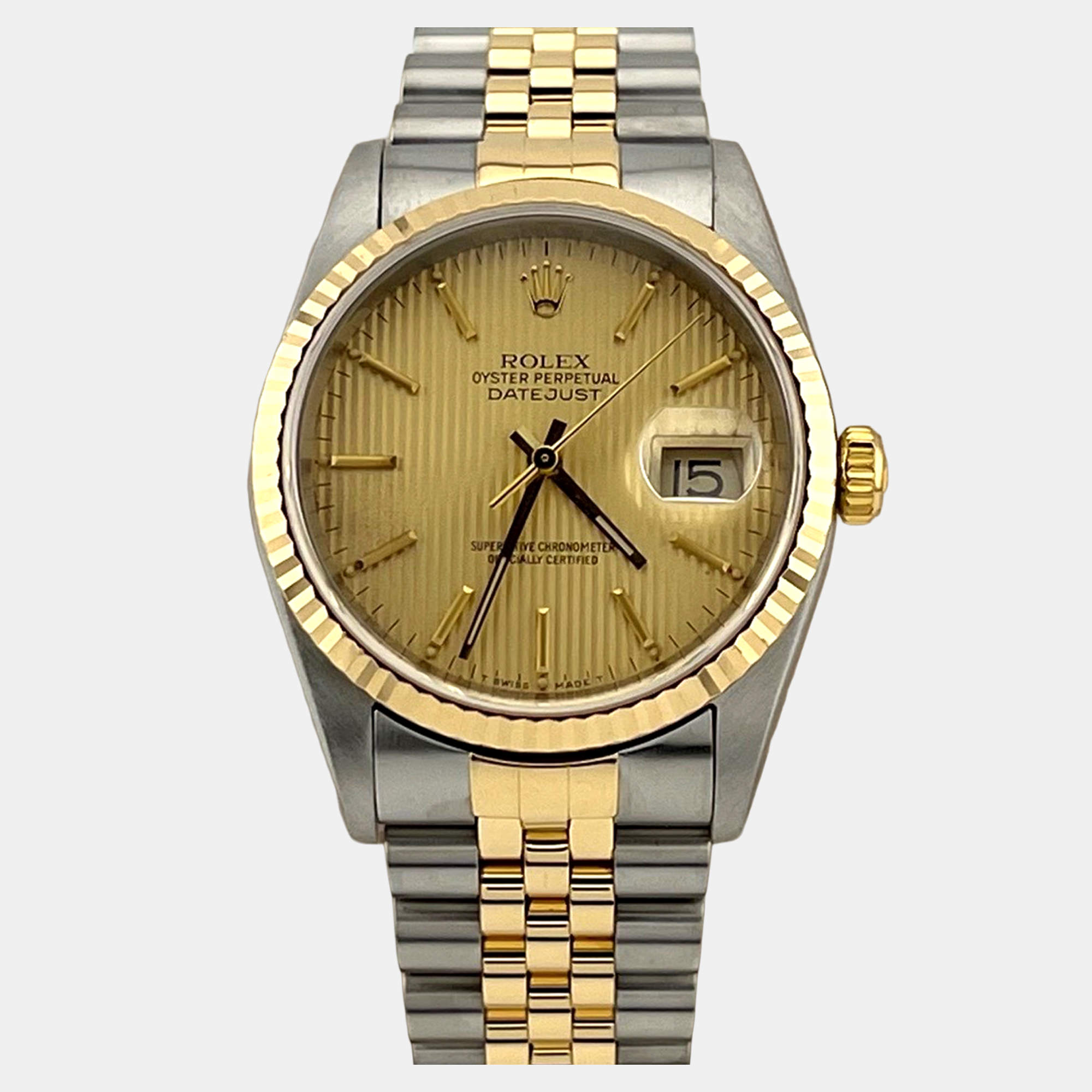 Pre Owned Rolex Datejust 16233 Automatic Gold 18k Yellow Gold Stainless Steel Men's Wristwatch 36 mm