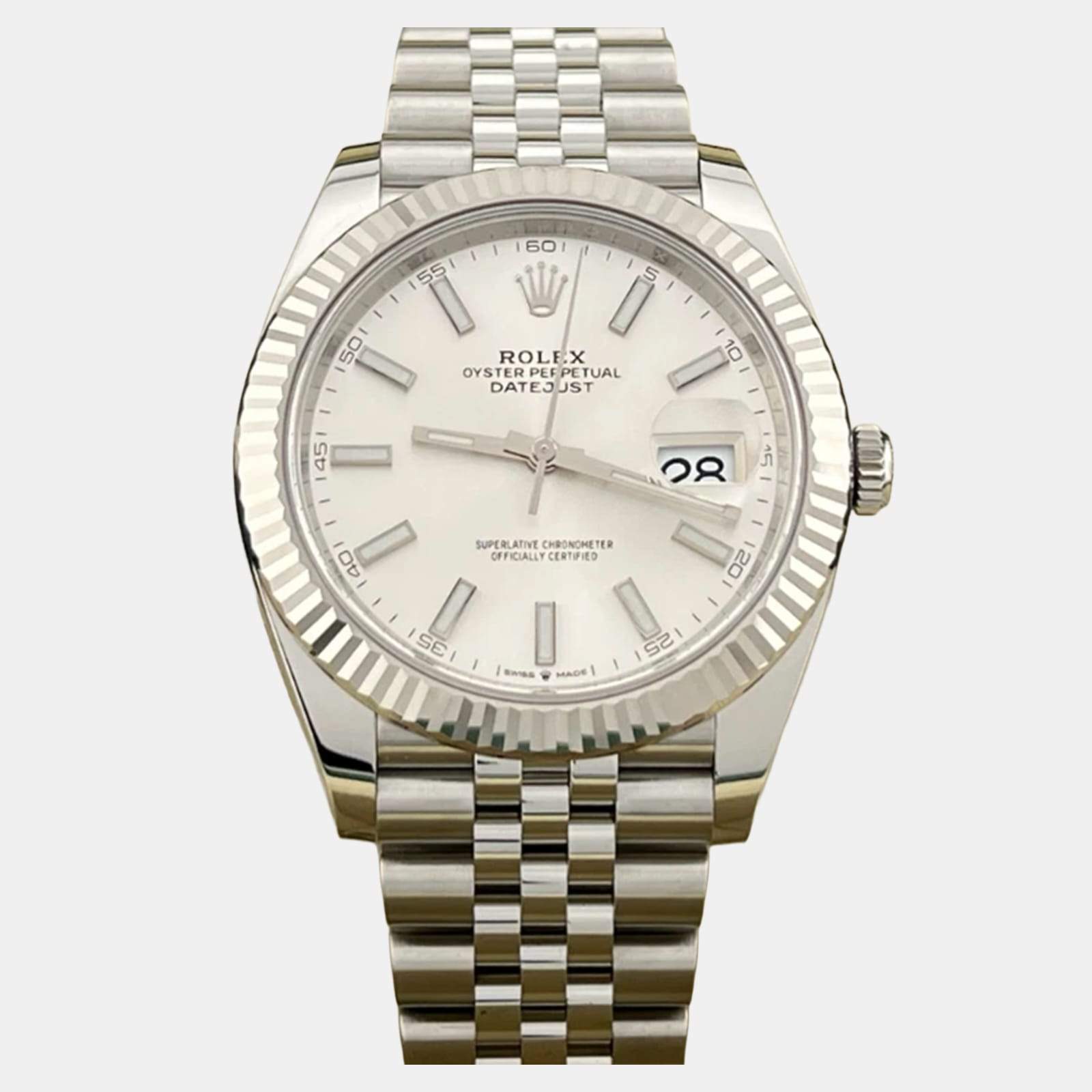Pre Owned Rolex Datejust 126334 Automatic Silver 18k White Gold Stainless Steel Men's Wristwatch 41 mm