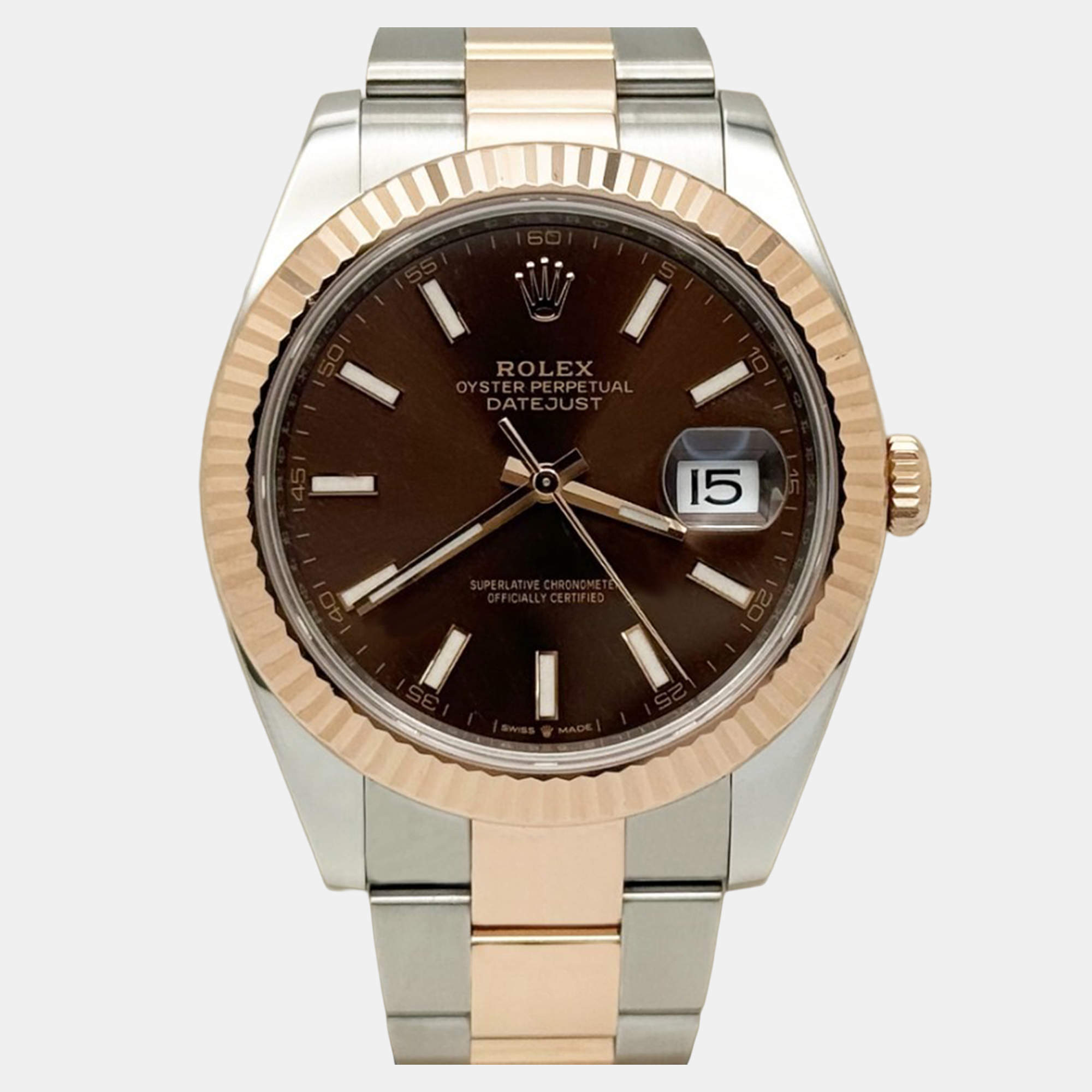 Pre Owned Rolex Datejust 126331 Automatic Brown 18k Rose Gold Stainless Steel Men's Wristwatch 41 mm