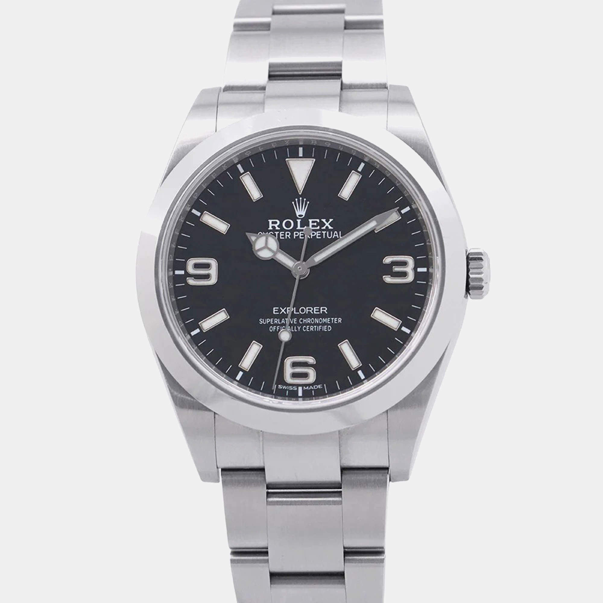 Pre Owned Rolex Explorer 214270 Automatic Black Stainless Steel Men's Wristwatch 39 mm