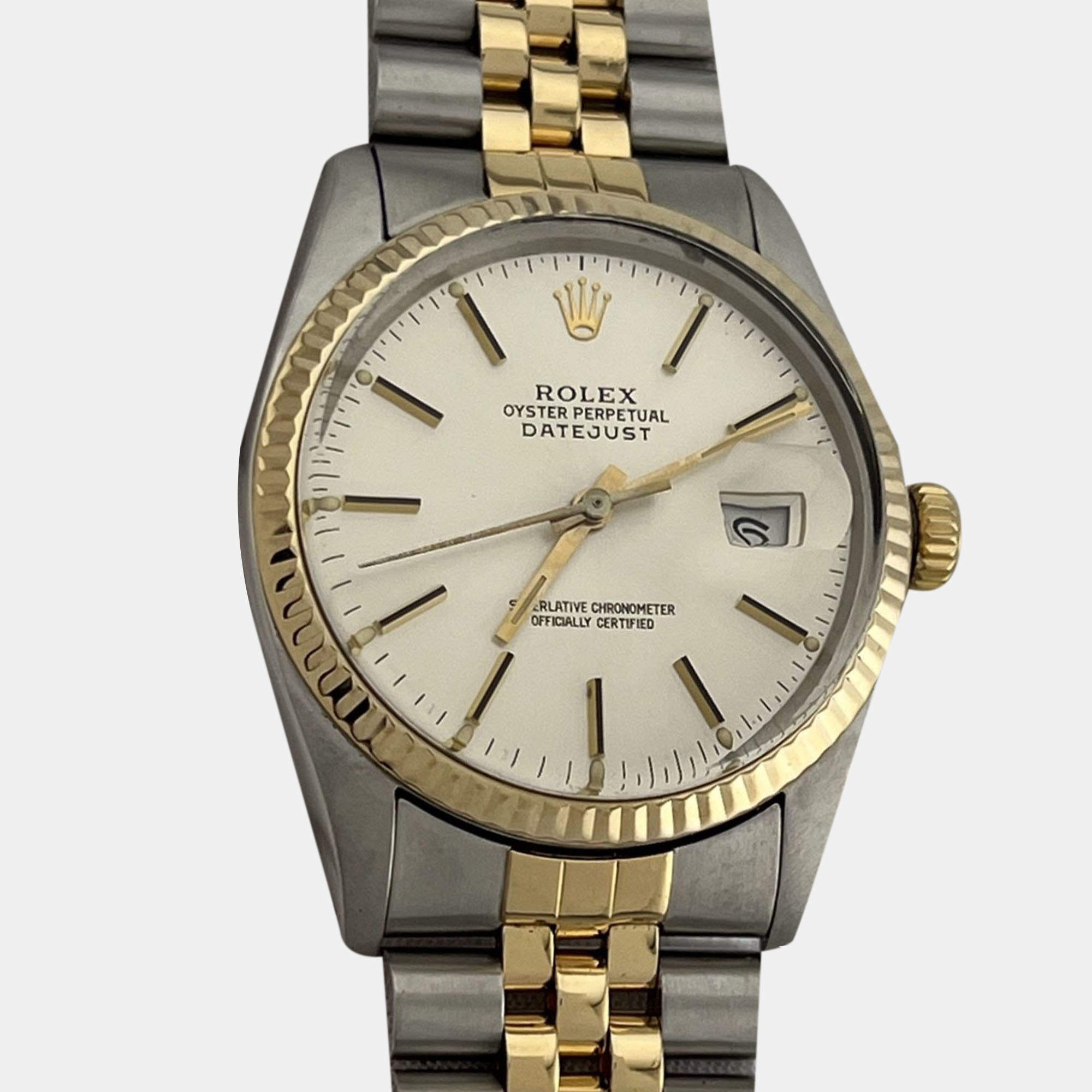 Pre Owned Rolex Datejust 16013 Automatic Cream 18k Yellow Gold Stainless Steel Men's Wristwatch 36 mm