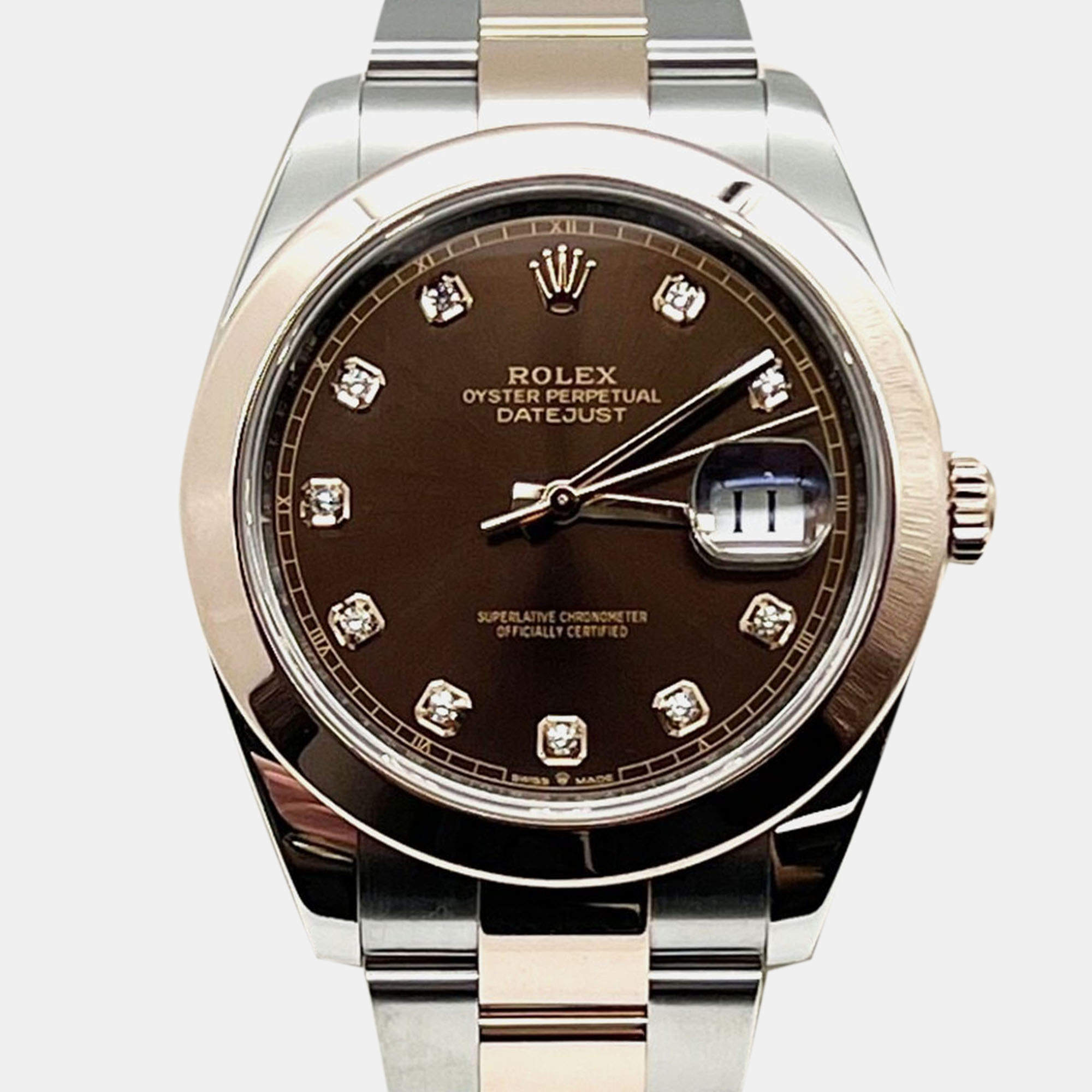 Pre Owned Rolex Datejust 126301 Automatic Brown diamonds 18k Rose Gold Stainless Steel Men's Wristwatch 41 mm
