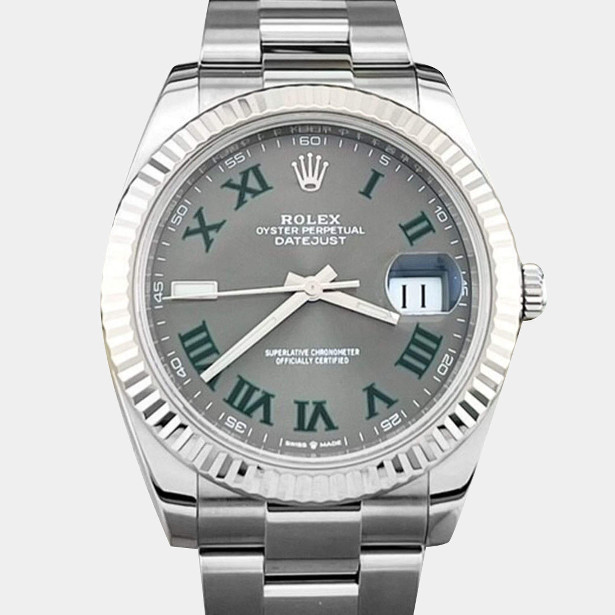 Pre Owned Rolex Datejust 126334 Automatic Grey 18k White Gold Stainless Steel Men's Wristwatch 41 mm
