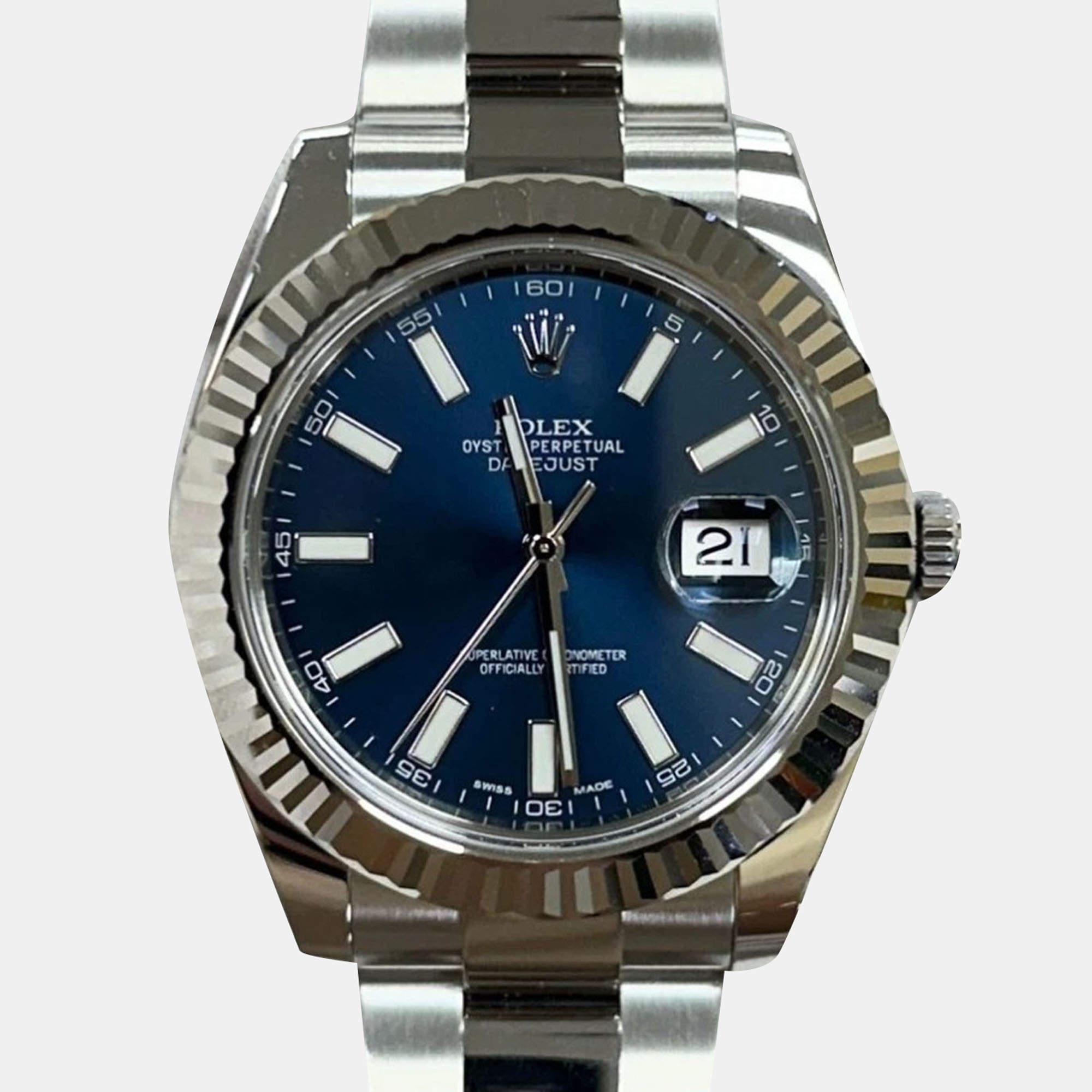 Pre Owned Rolex Datejust II 116334 Automatic Blue 18k White Gold Stainless Steel Men's Wristwatch 41 mm