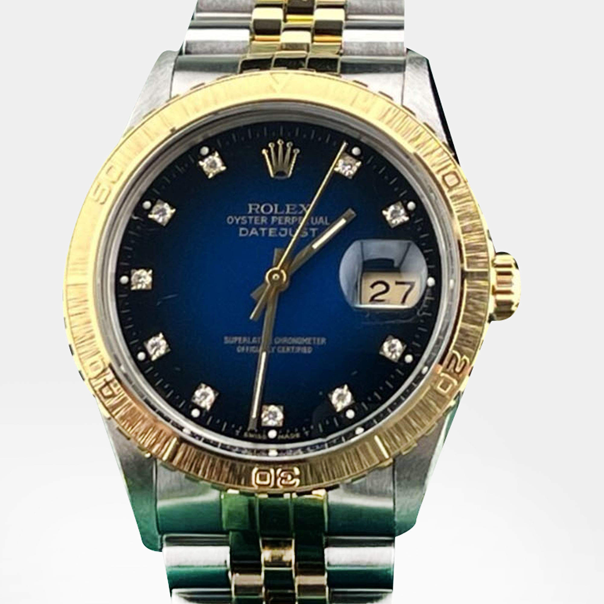 Pre Owned Rolex Datejust 16253 Automatic Blue diamonds 18k Yellow Gold Stainless Steel Men's Wristwatch 36 mm
