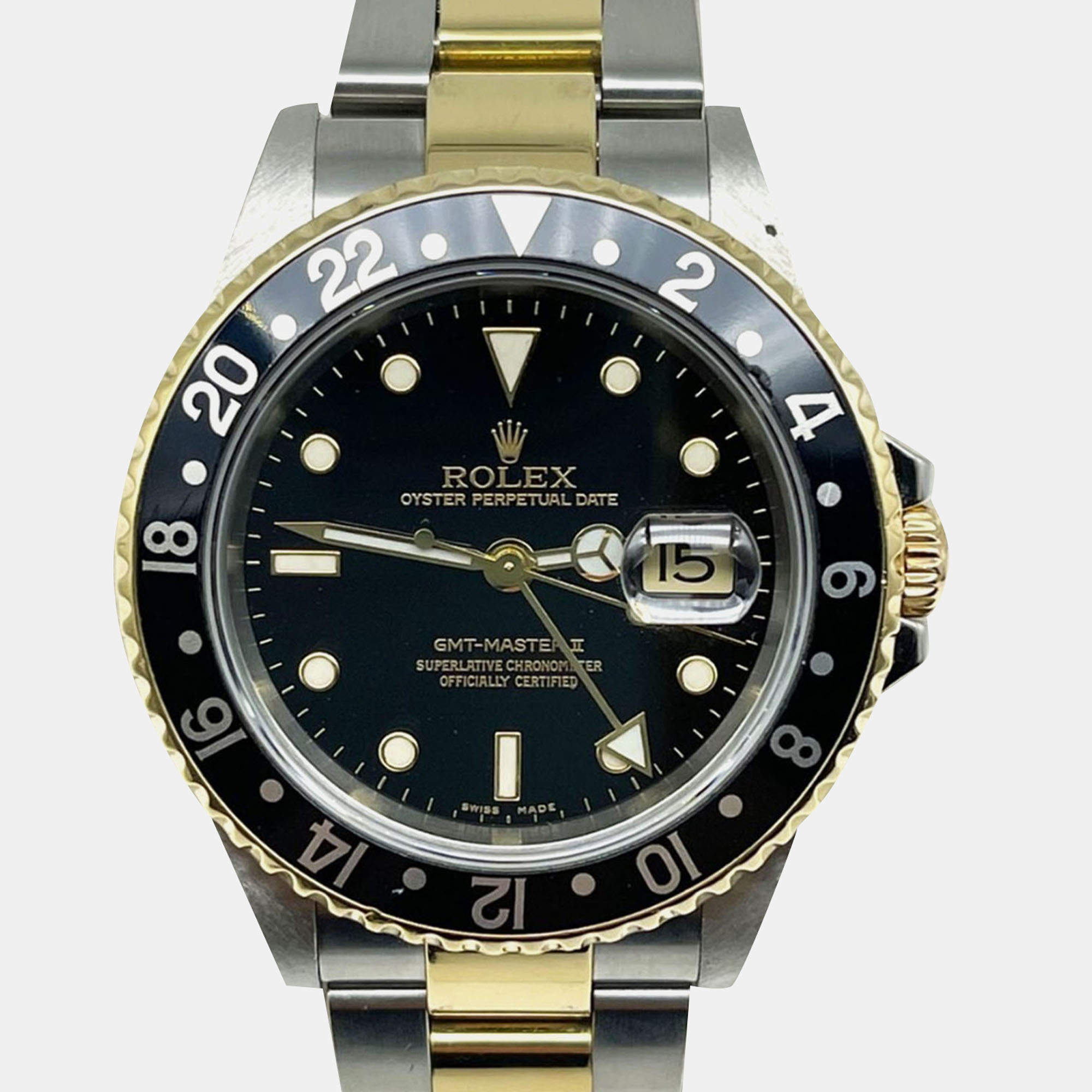 Pre Owned Rolex GMT Master II 16713 Automatic Black 18k Yellow Gold Stainless Steel Men's Wristwatch 40 mm
