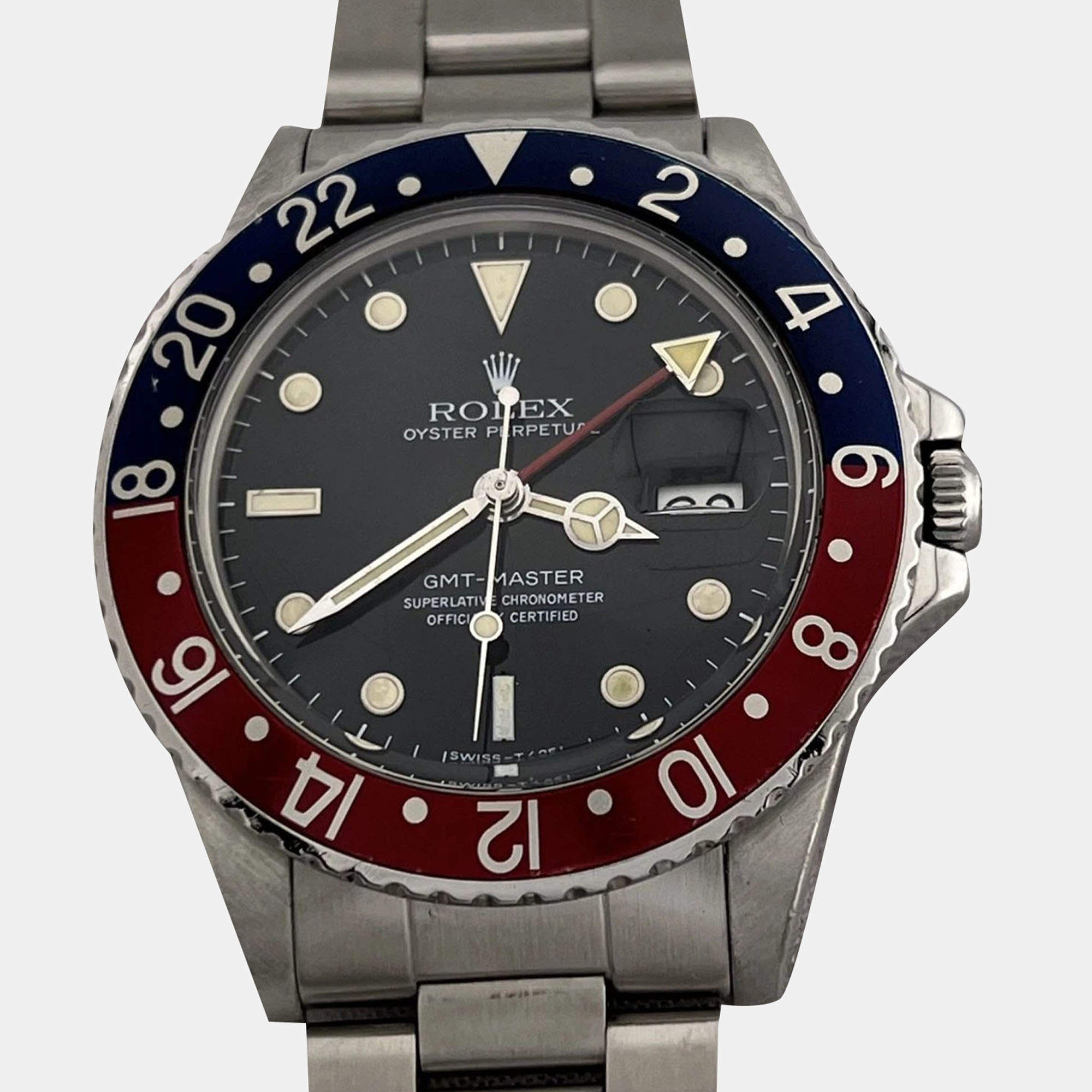 Pre Owned Rolex GMT Master 16750 Automatic Black Spider Dial Stainless Steel Men's Wristwatch 40 mm